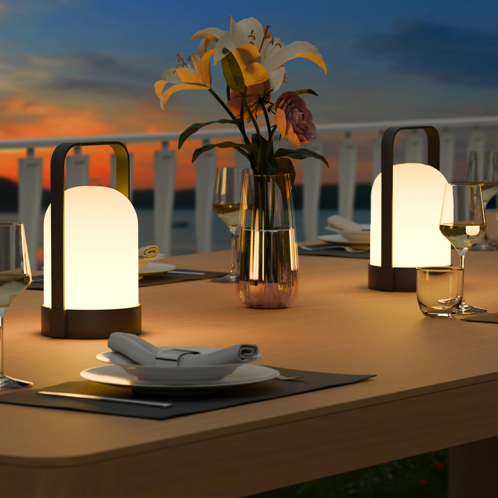 Uuffoo Nicebuy Rechargeable Outdoor Table Lamp - Remote Controlled Led Lantern With 8 Lighting Modes, Portable Handle Design For Patio, Garden & Camping (2-Pack, Ip44 Weatherproof)