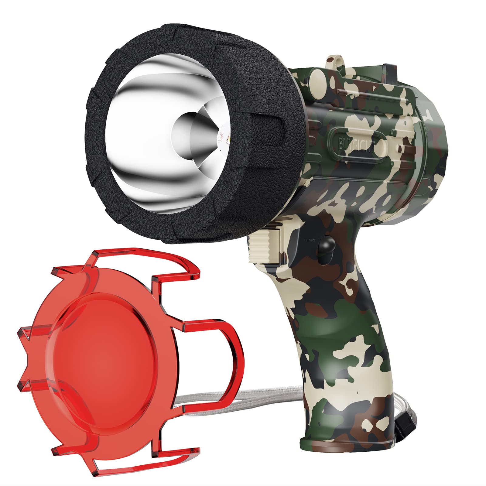 Buysight Rechargeable Spotlight Flashlight, Hand Held Spotlight 2000 Lumens Waterproof Flashlight Hunting Lamp With Red Filter( Camouflage Green Mini