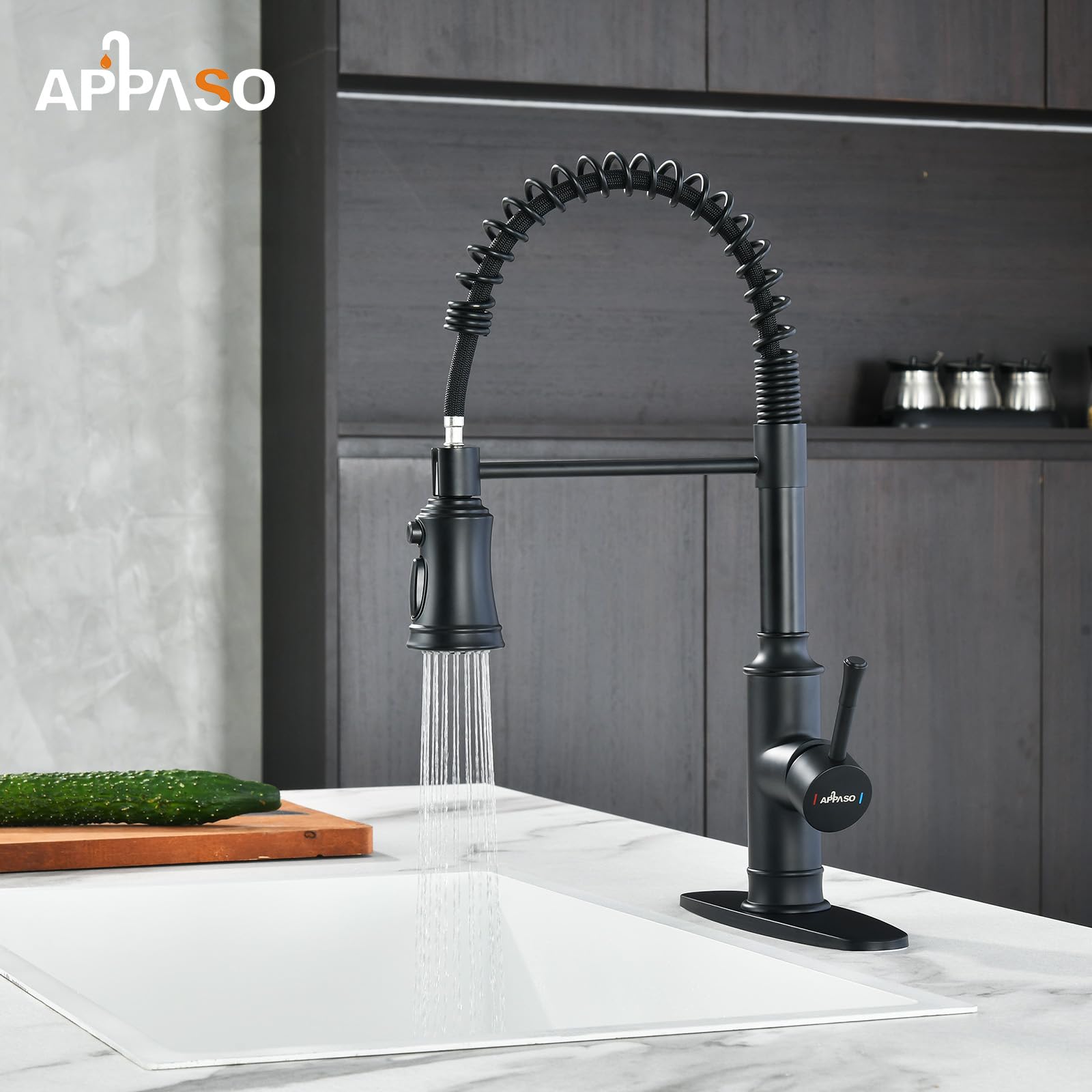 Appaso Kitchen Faucets With Pull Down Sprayer, Single Handle High Arc Matte Black Kitchen Faucet, Stainless Steel Faucet For Kitchen Sink, 20 Inch Pull Out Kitchen Faucets With Deck Plate