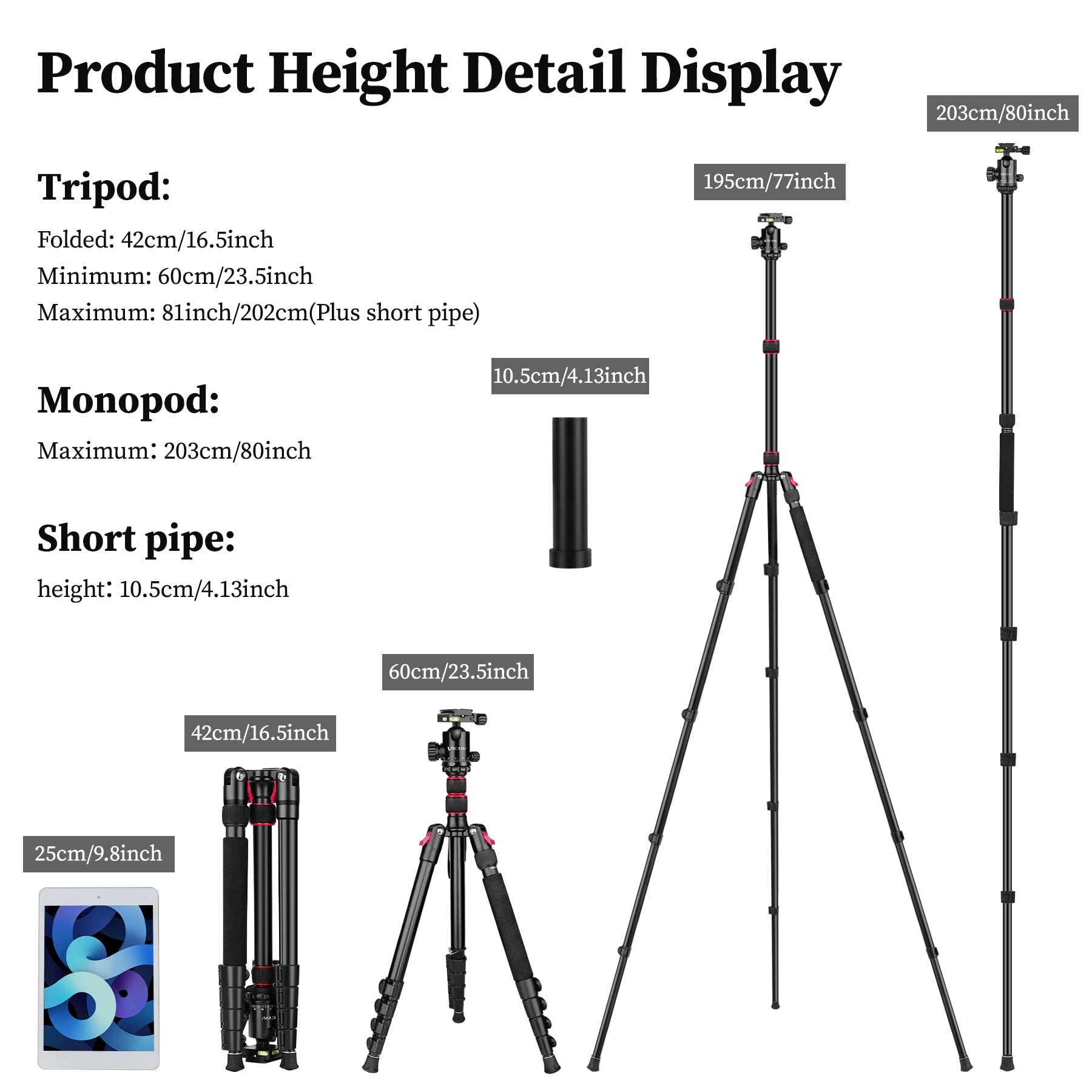 Victiv Professional Tripod For Camera, 81 Inch Aluminium Compact Travel Camera Tripod Monopod Heavy Duty With Phone Mount, Compatible With Canon Nikon Sony