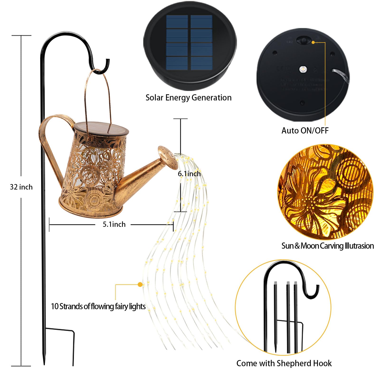 Vookry Solar Watering Can Lights Outdoor, Gardening For Mom Women Grandma Mother'S Day, Waterproof Garden Decor Hanging Solar Lantern Lights, Outdoor Patio Yard Porch Decor For Birthday Christmas