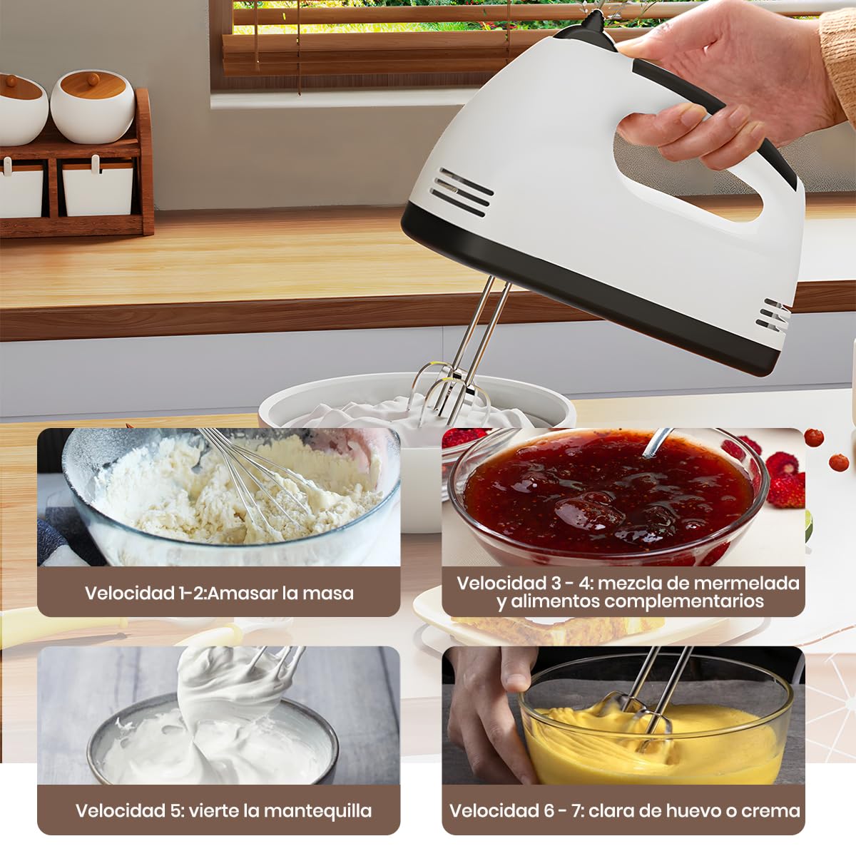 Lxwpamyt Hand Blender, Professional 7 Speed Mixer, Electric Pastry Mixer With 2 Rods And 2 Hooks, For Mixing Cookies, Beating Food, Eggs, Cakes