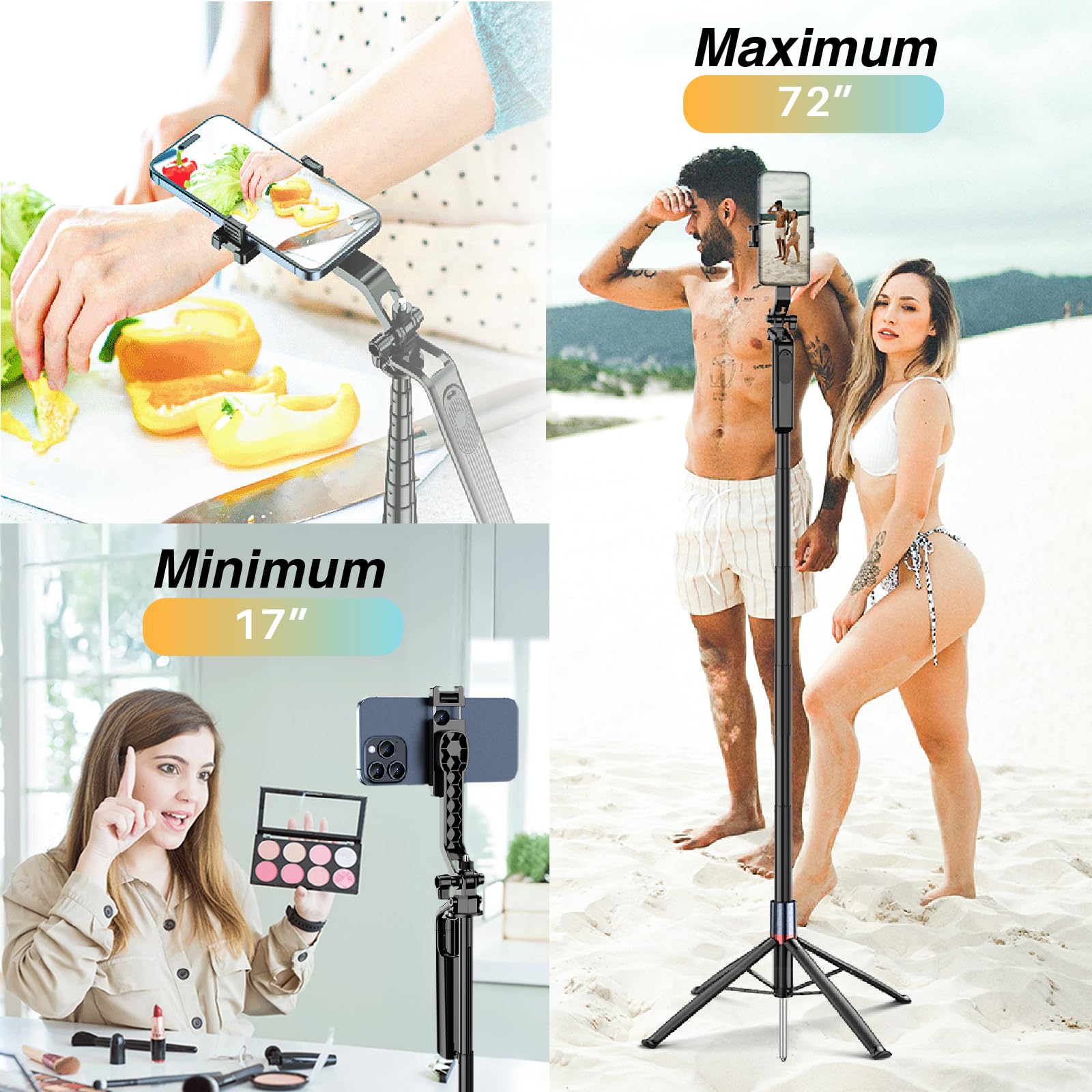 3Zebra 72" Stakeshot Floor-Standing Telescopic Phone Holder Selfie Stick Tripod With Ground Stakes, 360° Rotating, Five-Axis Stabilization, Eligible For Fill Light & Bluetooth Remote, Outdoor Portable