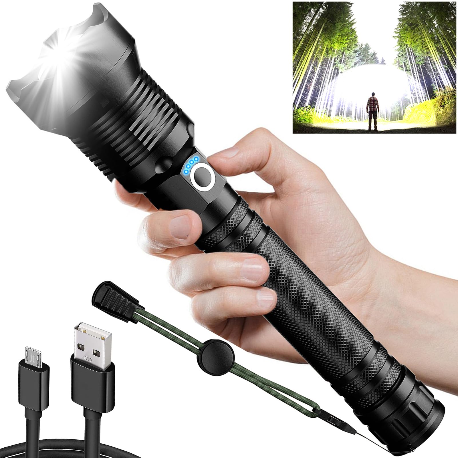 Kwznob Rechargeable Led Flashlight 990,000 High Lumens, Super Bright Powerful Handheld Flash Lights, Large Tactical Flashlight Outdoor With 5 Modes