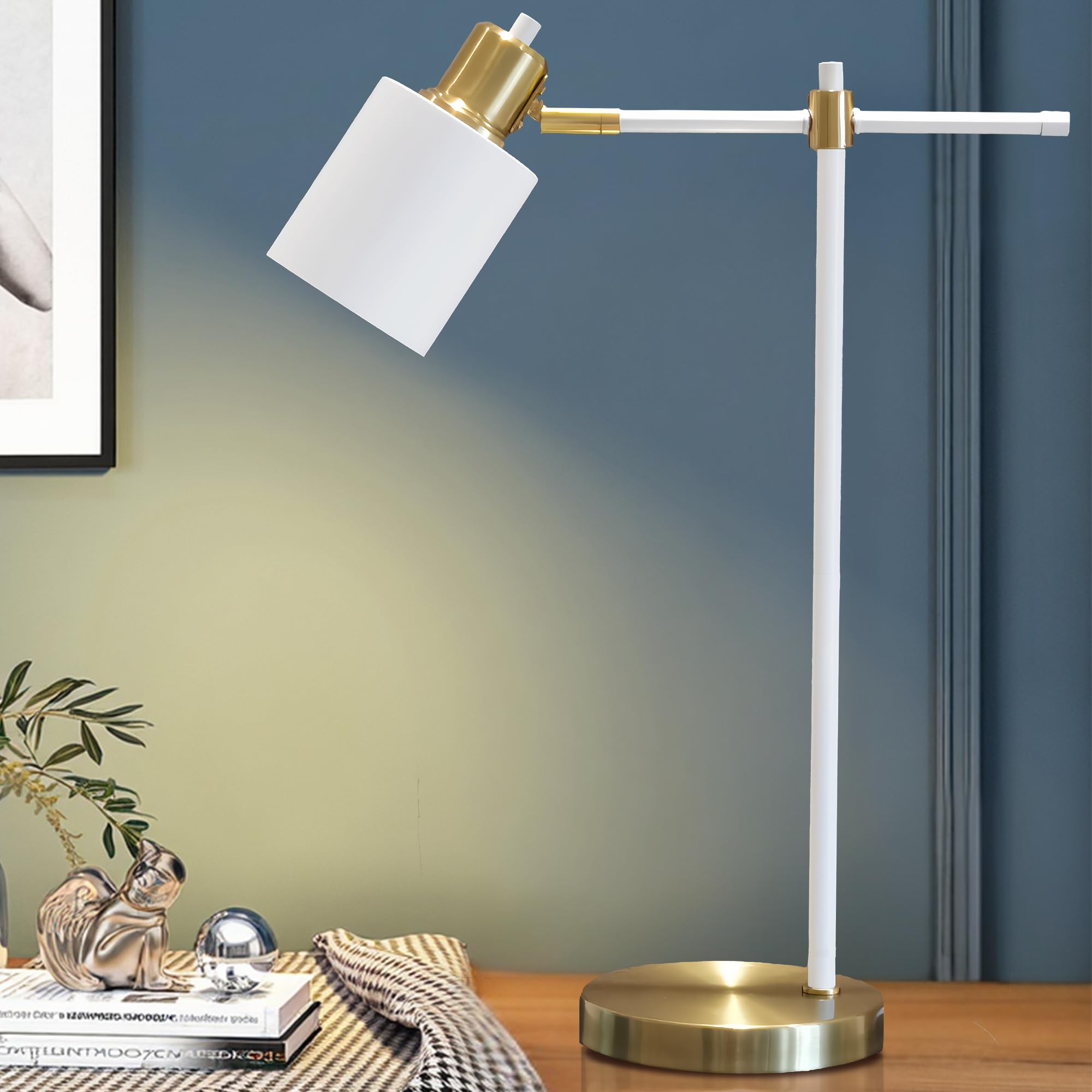 Helistar Desk Lamp For Home Office White Table Lamps For Bedroom Desk Table Lamp For Living Room Night Stands 21" Metal Modern Classical Pure White (1 Pack)