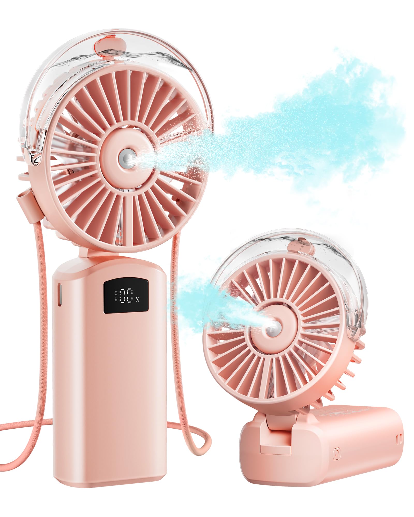 Gaiatop Portable Misting Fan, 180° Foldable Handheld, 3 Speeds Usb Rechargeable, Spray Water Mist