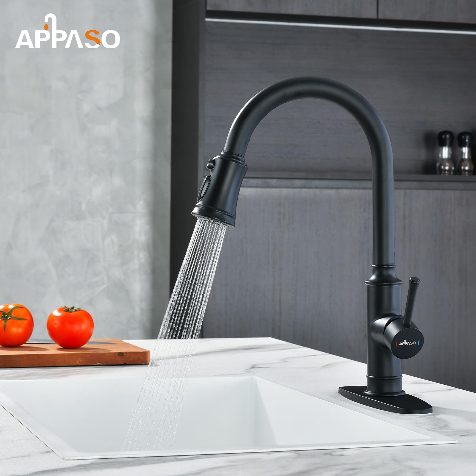 Appaso Black Kitchen Faucets, Kitchen Faucet With Pull Down Sprayer, Stainless Steel, Sink Faucet, Single Handle, High Arc,Pull Down Kitchen Faucet, Matte Black Faucet For Kitchen, Rv, Bar