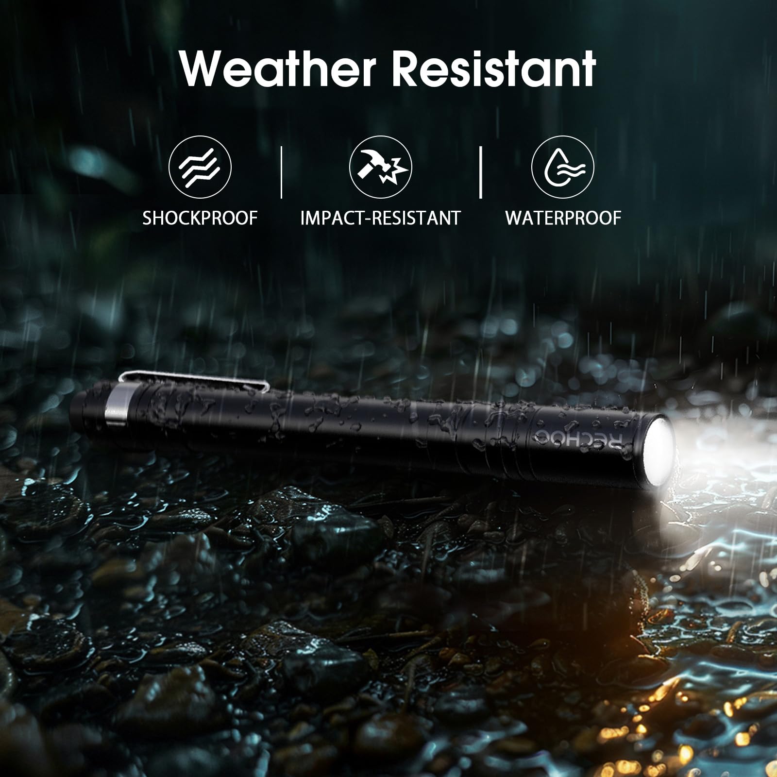 Rechoo Led Pen Light 4 Pack, Lightweight, Small Bright Pen Flashlight With Clip, Waterproof Portable Pocket Flashlight For Home, Emergencies, Inspection (Battery Included)