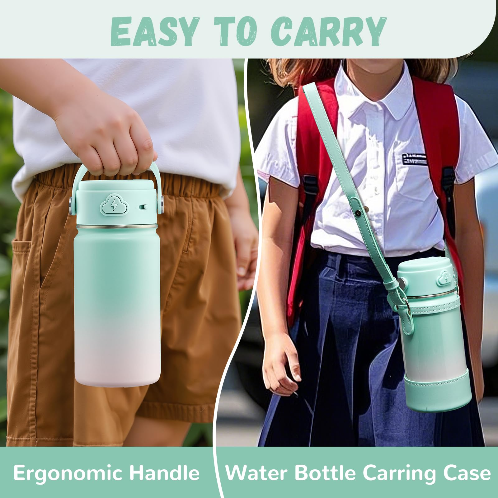 Coktik Kids Water Bottle With Straw, 14Oz Insulated Stainless Steel Tumbler, Leak-Proof Locking Lid