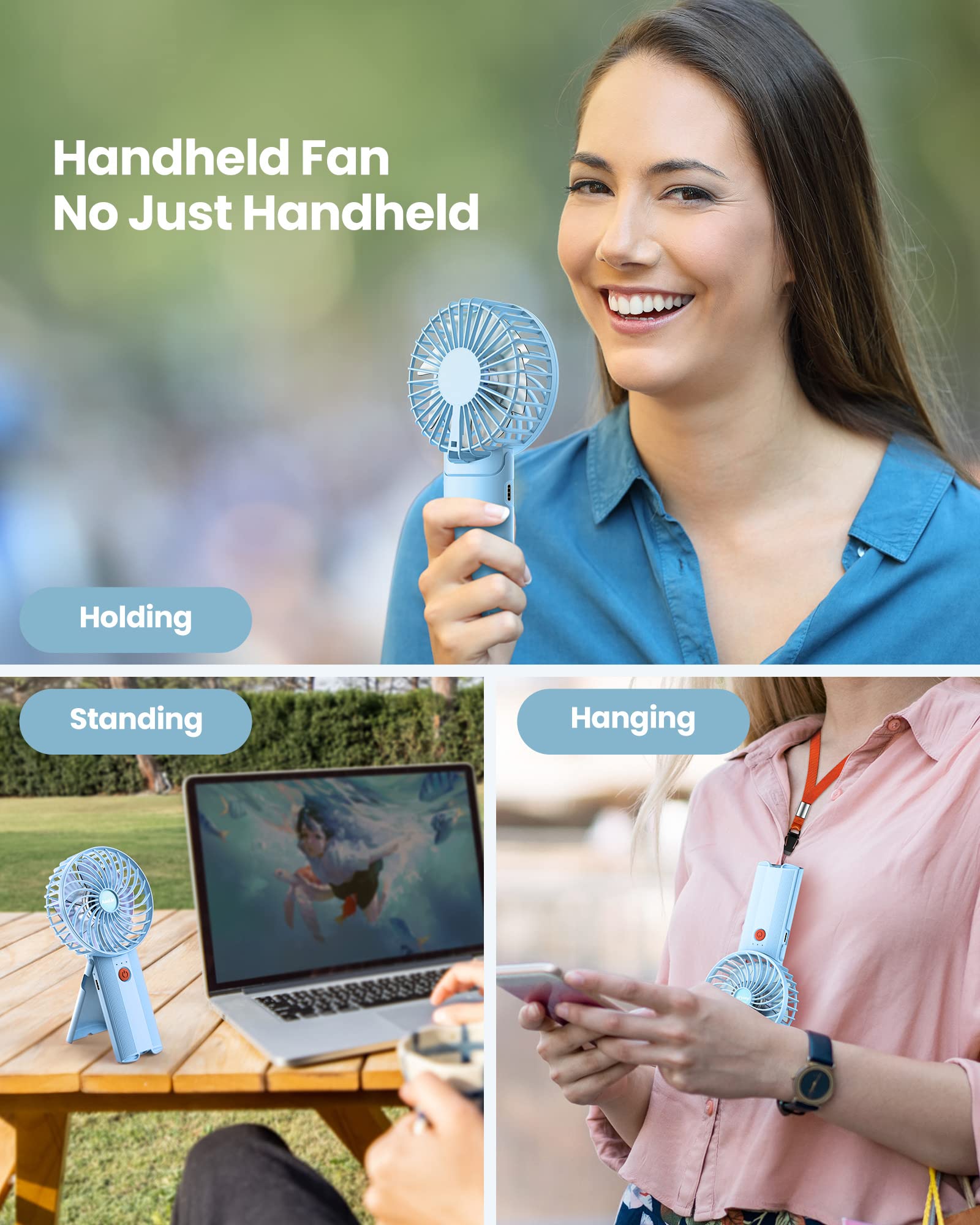 Mini Portable Folding Handheld Fans Usb Rechargeable Personal Fan Neck Desktop 4-Speed 3-In-1 Silent