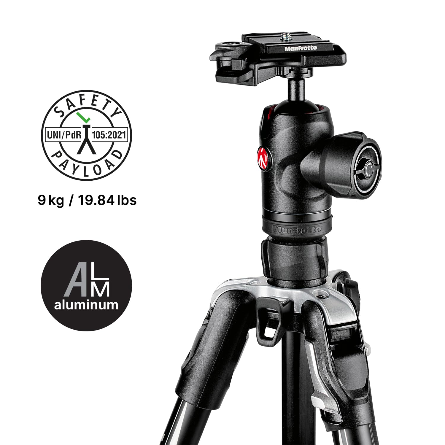Manfrotto Vitec Imaging Tripod, Be Advanced Aluminum, 4 Tiers, head Twist Lock T-Tripod Kit, Black, Total Height 59.1 Inches (150 Cm), Length 15.7 Inches (40 Cm), Mkbfrta4Bk-Bh