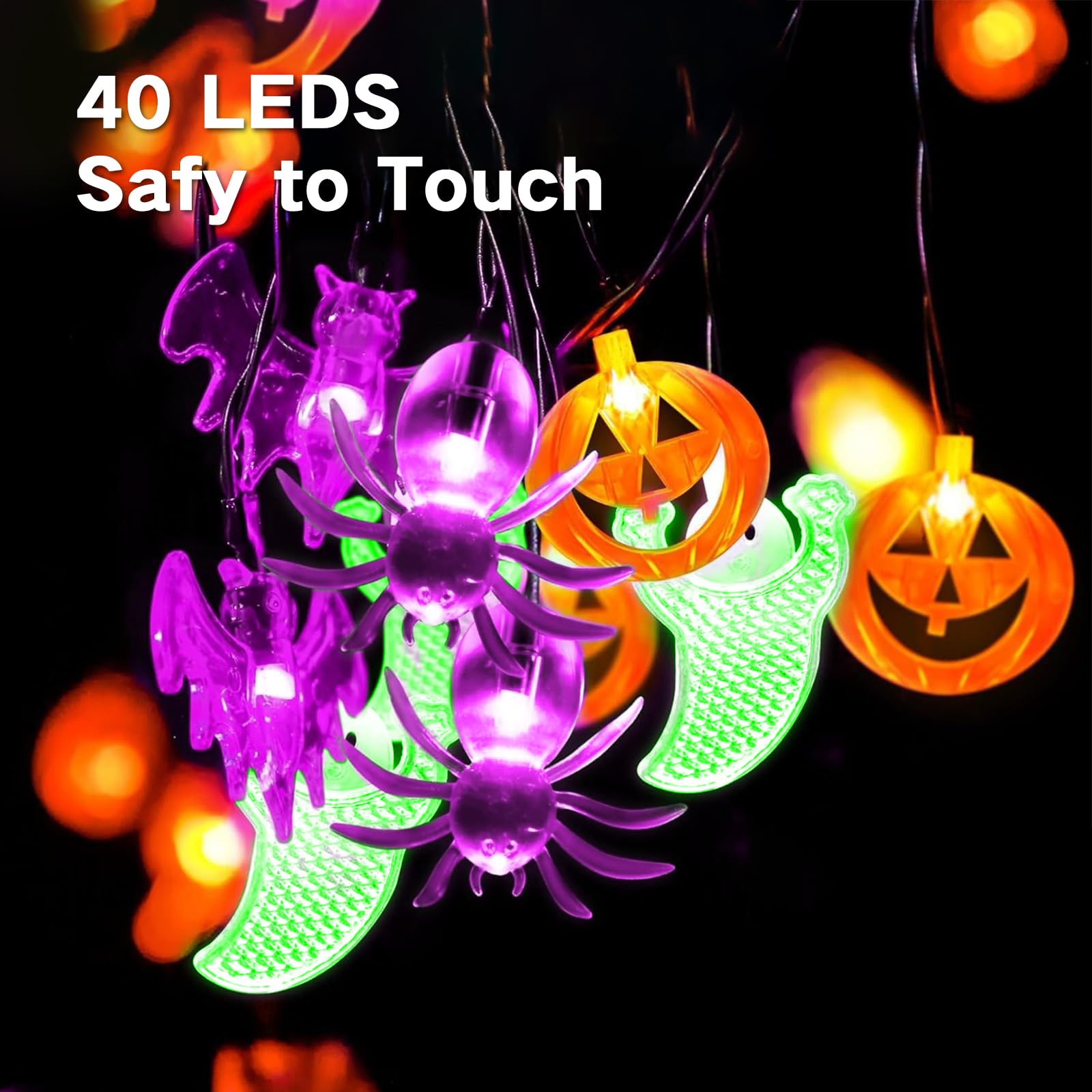 Cyindzchwy Halloween Decoration Lights, 40Led Pumpkin Bat Ghost Battery Operated String Lights, 2 Lighting Modes Waterproof Halloween String Lights For Indoor Outdoor Garden Tree Patio Yard Party Decor