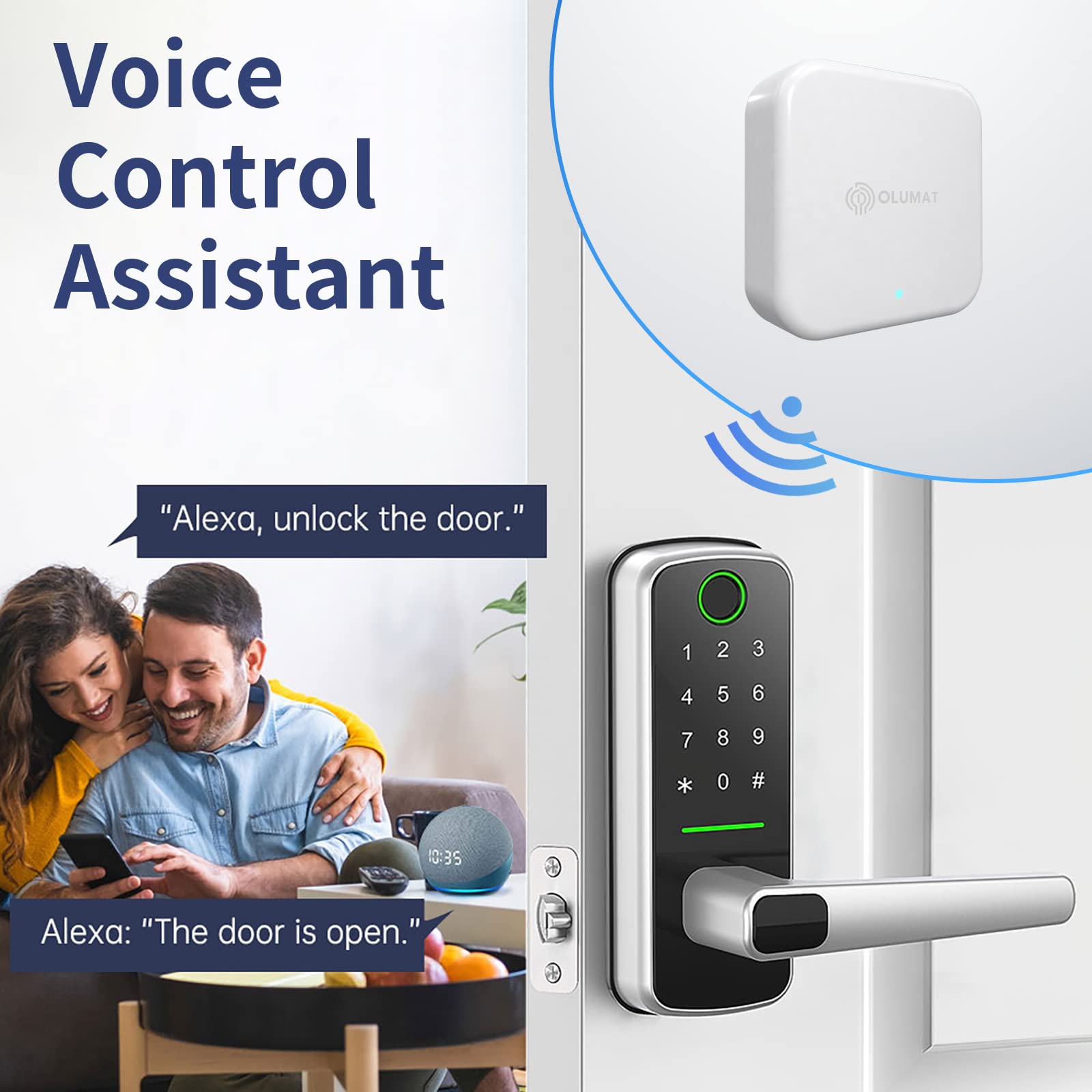 Olumat Wi-Fi Gateway, Smart Hub For Remote Control Door Lock With Ttlock App, Wi-Fi Bridge Compatible With Alexa Google Home For Voice Control