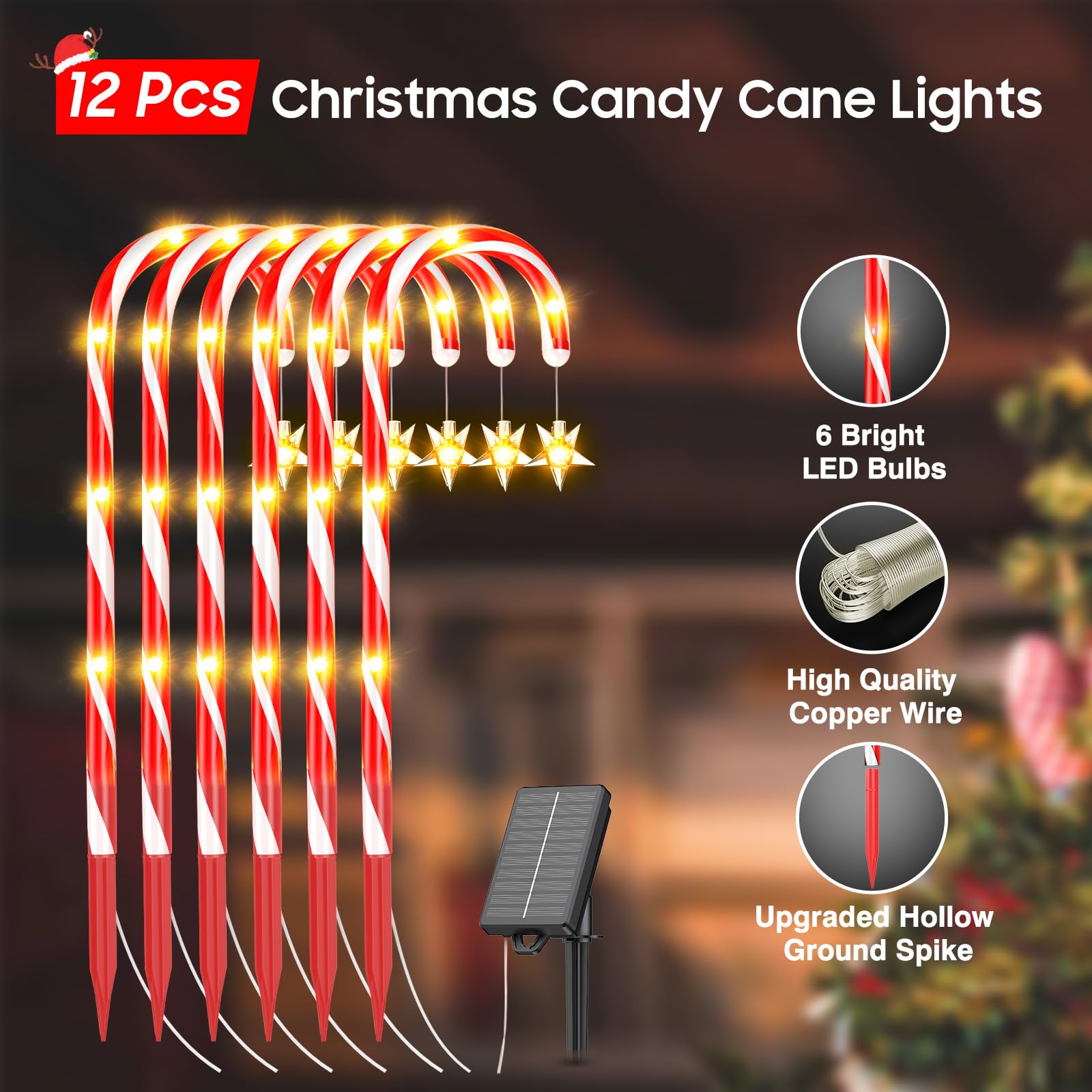 Ahaorigin Christmas Decorations Outdoor, 12 Pack Solar Candy Cane Lights Christmas Yard Decorations Outside With 10 Modes And Bright 72 Led, 28Ft Longer Waterproof Solar Christmas Pathway Lights