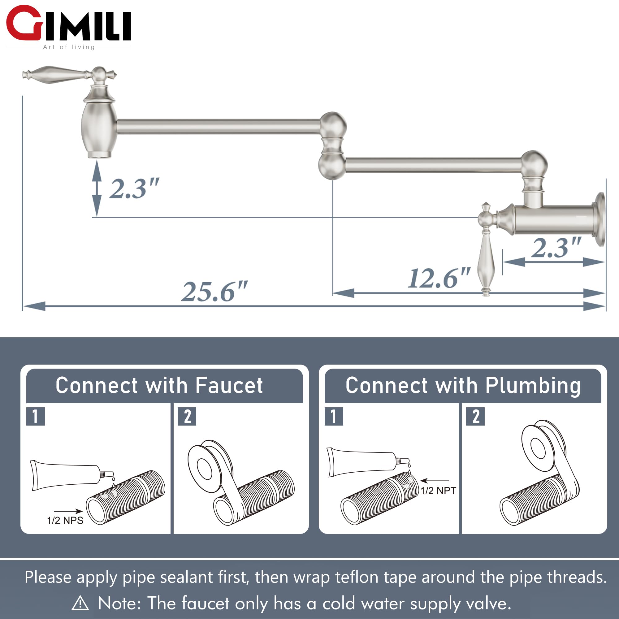 Gimili Pot Filler Brushed Nickel Kitchen Sink Pot Filler Faucet Wall Mount Kitchen Faucets Over Stove Faucet Brass Folding Faucet With Double Joint Swing Arms