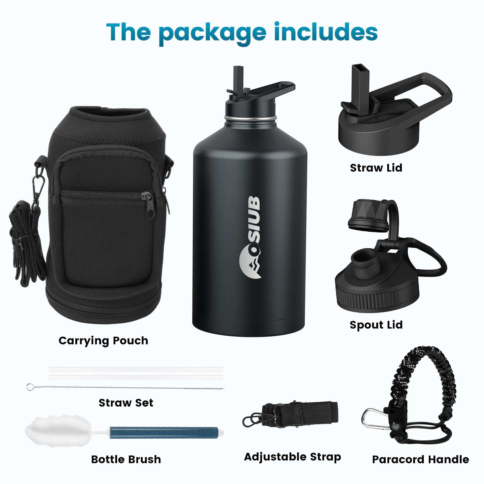Insulated Water Bottle 64 Oz, Triple Wall Vacuum Stainless Steel(Cold For 48 Hrs),Leak Proof &