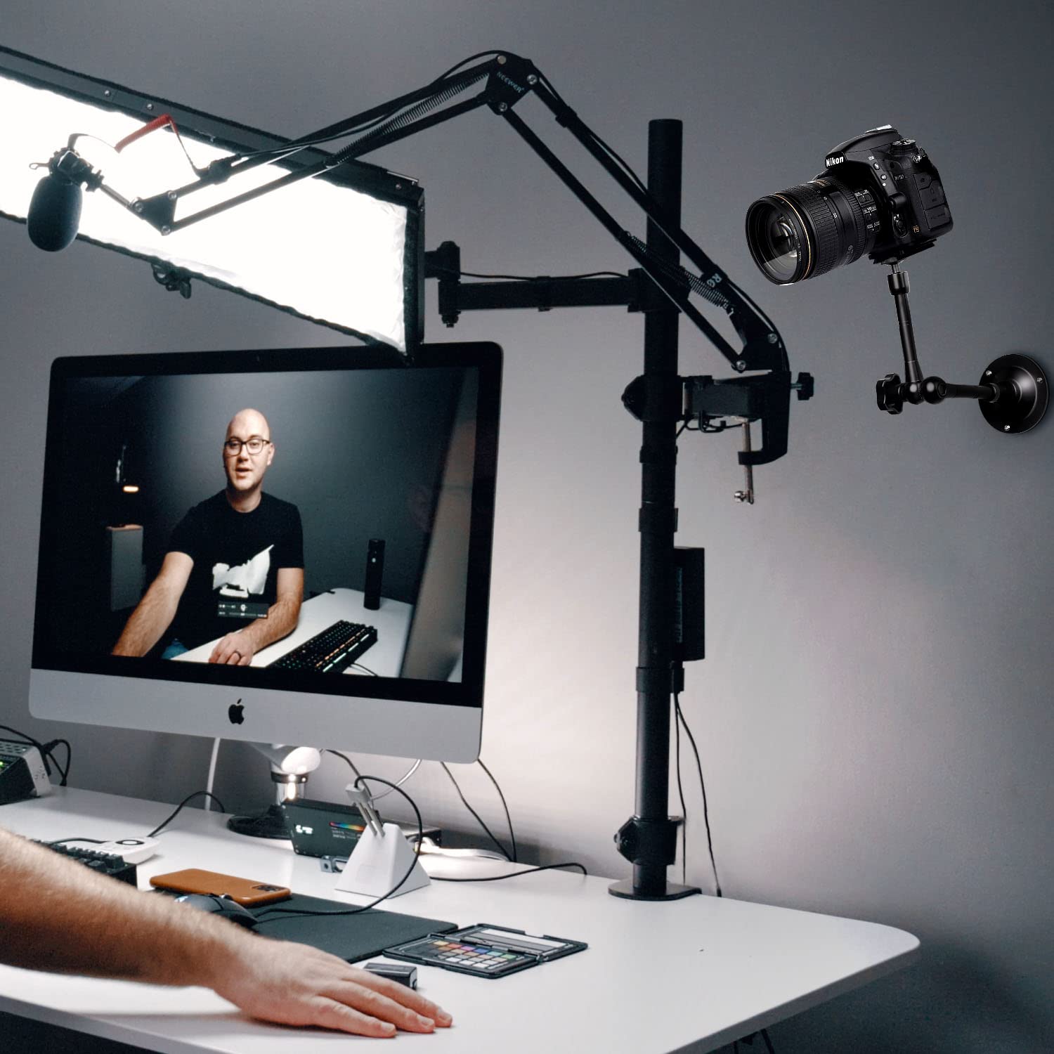 Uyodm 2 Pack Articulating Magic Arm Wall Mount Holder Stand Compatible With Cctv Pov Camcorders Cameras, Led Light, Video Lamp,Dslr,Flash,Digital Camera,Security Cameras