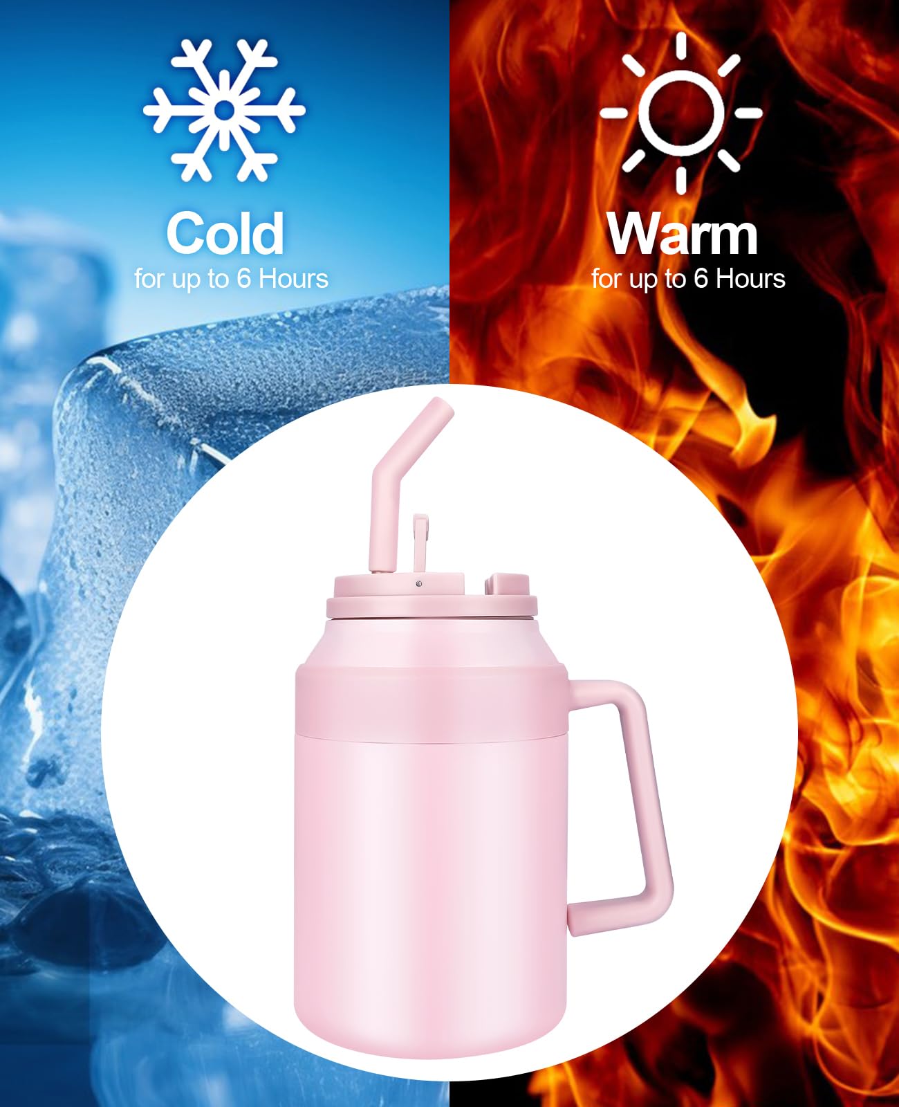 50 Oz Insulated Tumbler With Handle And Straw,Vacuum Insulated Stainless Steel Water Bottle Thermal