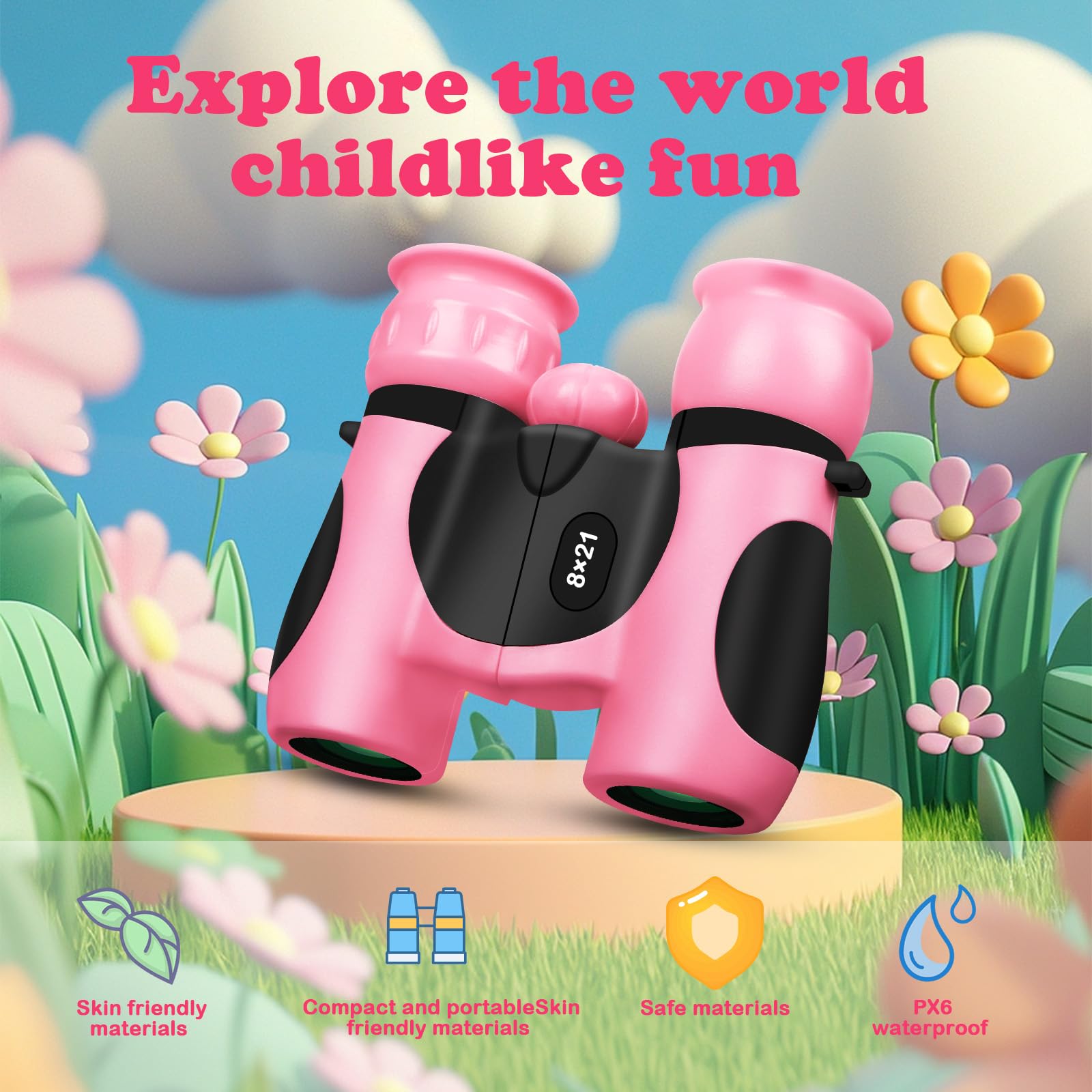 Blackice Binoculars For Kids, High-Resolution 8X21, Kids Binoculars  Set For Boys & Girls, Shockproof & Compact For Bird Watching, Travel, Hiking, Camping, Hunting, Children Outdoor Gear (Pink)