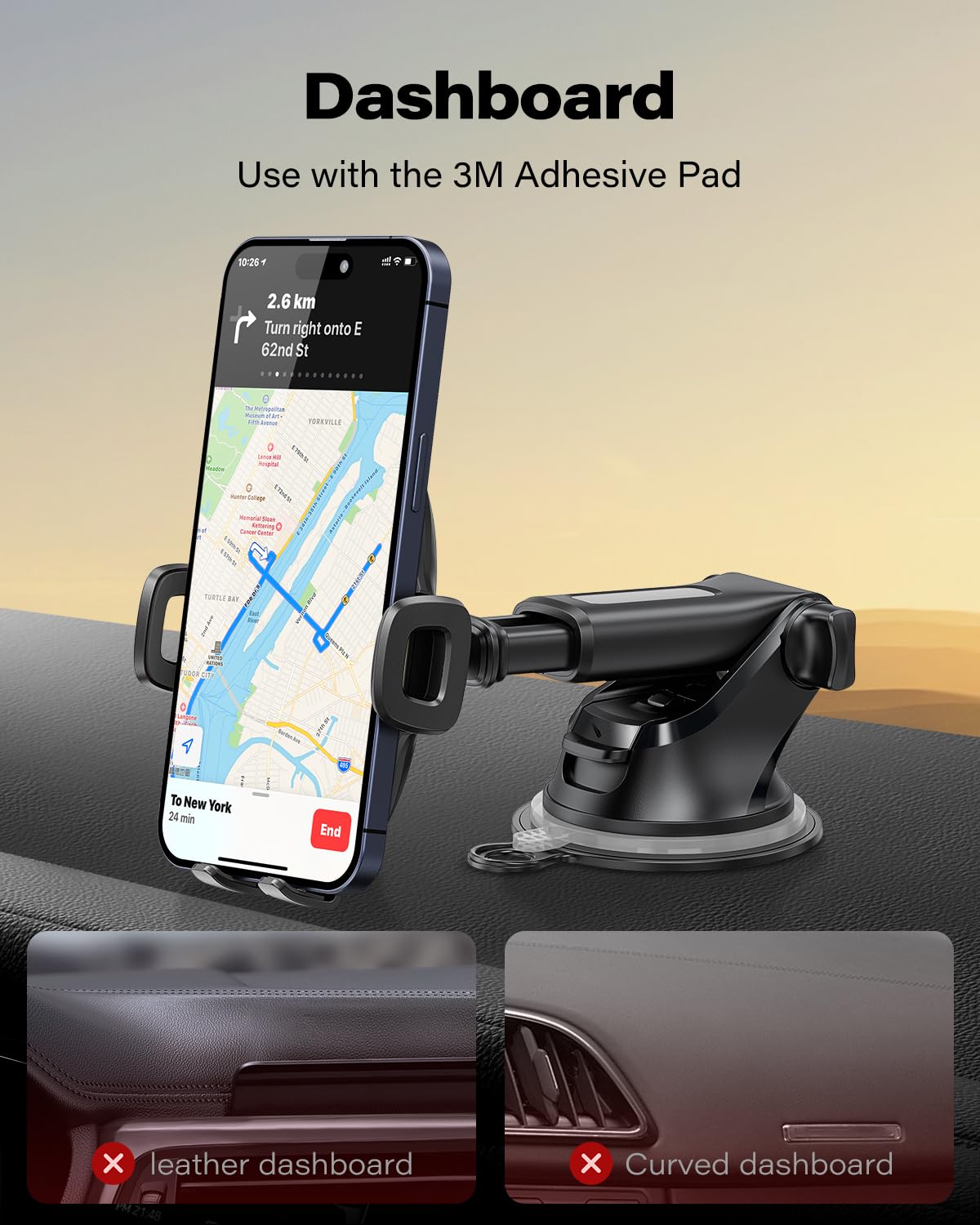 Apps2Car Suction Cup Phone Mount, Universal Phone Holders For Your Car Windshield/Dashboard/Window, Cell Phone Holder Car With Sticky Gel Pad, Compatible With Iphone, Samsung, All Cellphone