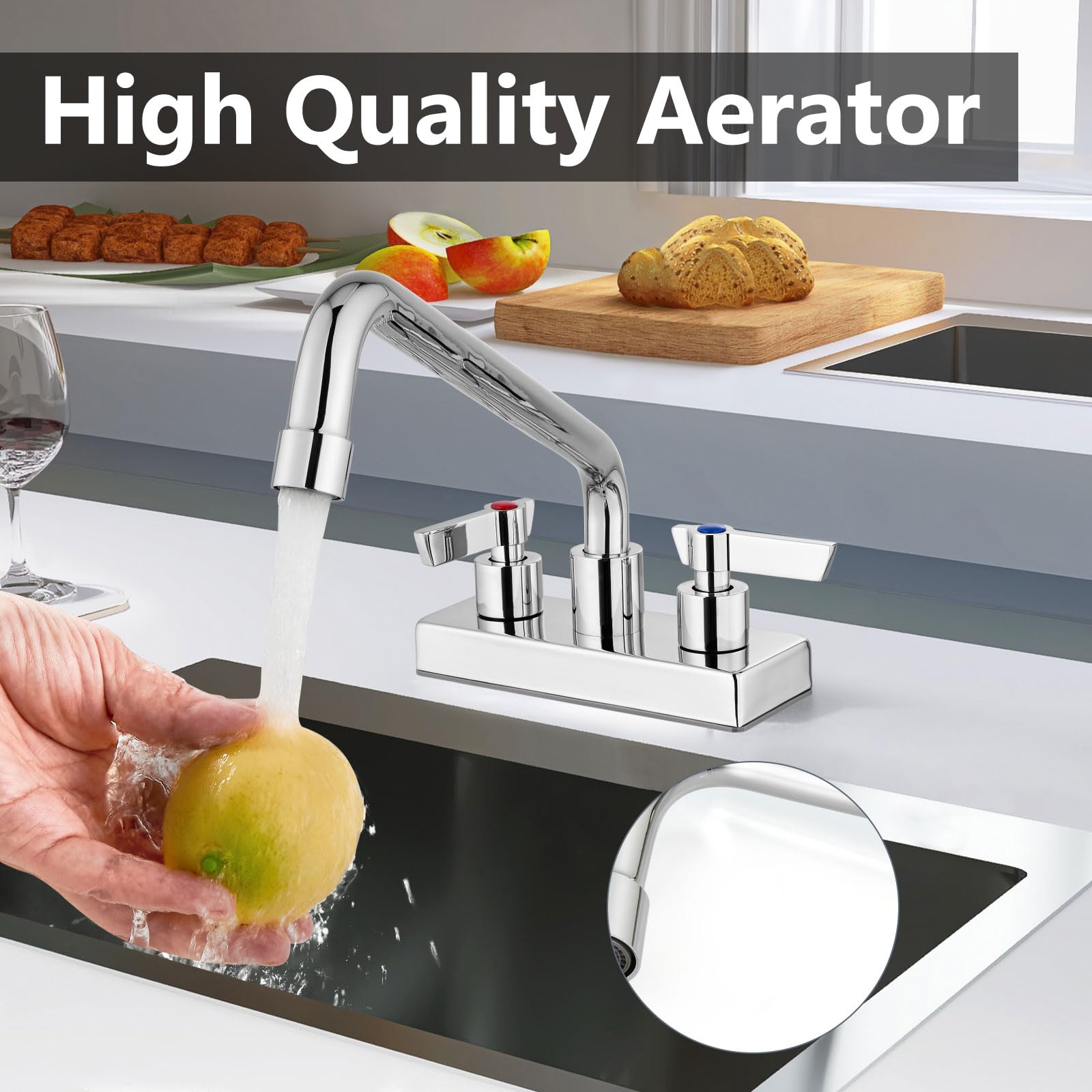 Gbbne Commercial Kitchen Faucet Bar Sink Faucet 4 Inch Center Deck Mount Utility Laundry Faucet 2 Hole With Double Handle Polish Chrome With 12 Inch Spout