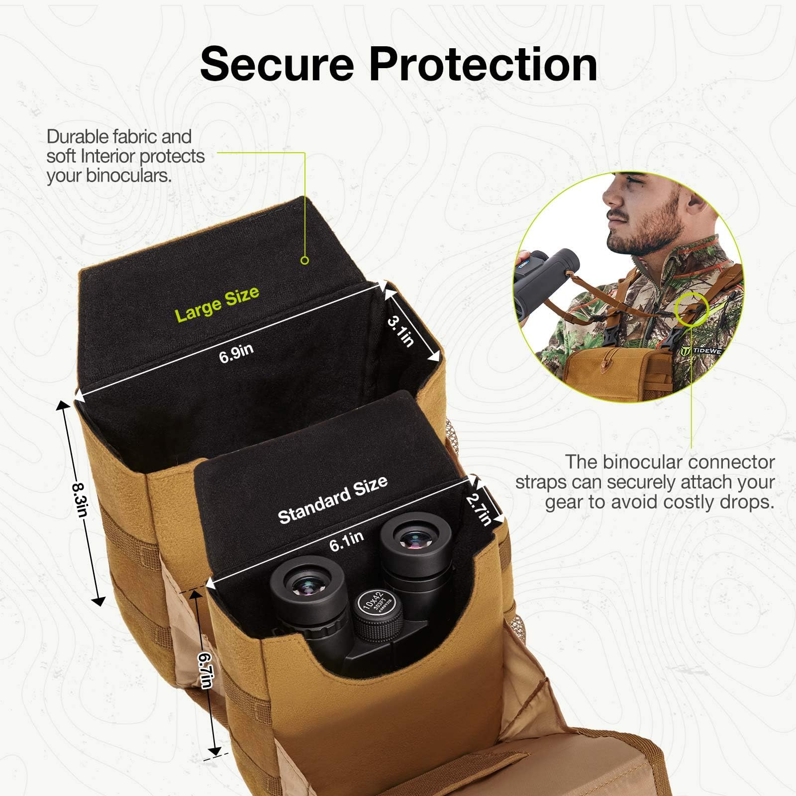Tidewe Bino Harness With Rangefinder Pouch & Rain Cover, Long-Lasting Lightweight Portable Binocular Pack For Hunting, Hiking