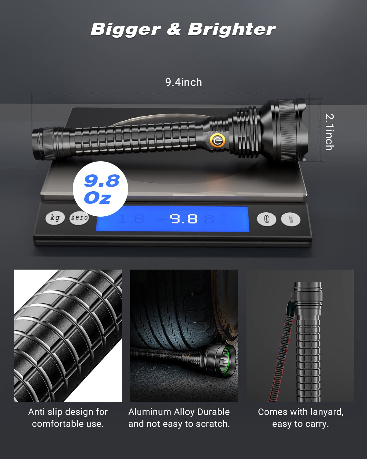 Pluralla Rechargeable Led Flashlights 7100 High Lumens, Super Bright Powerful Flashlights With 5 Lighting Modes, Waterproof Handheld Flashlight For Hunting, Camping-Black