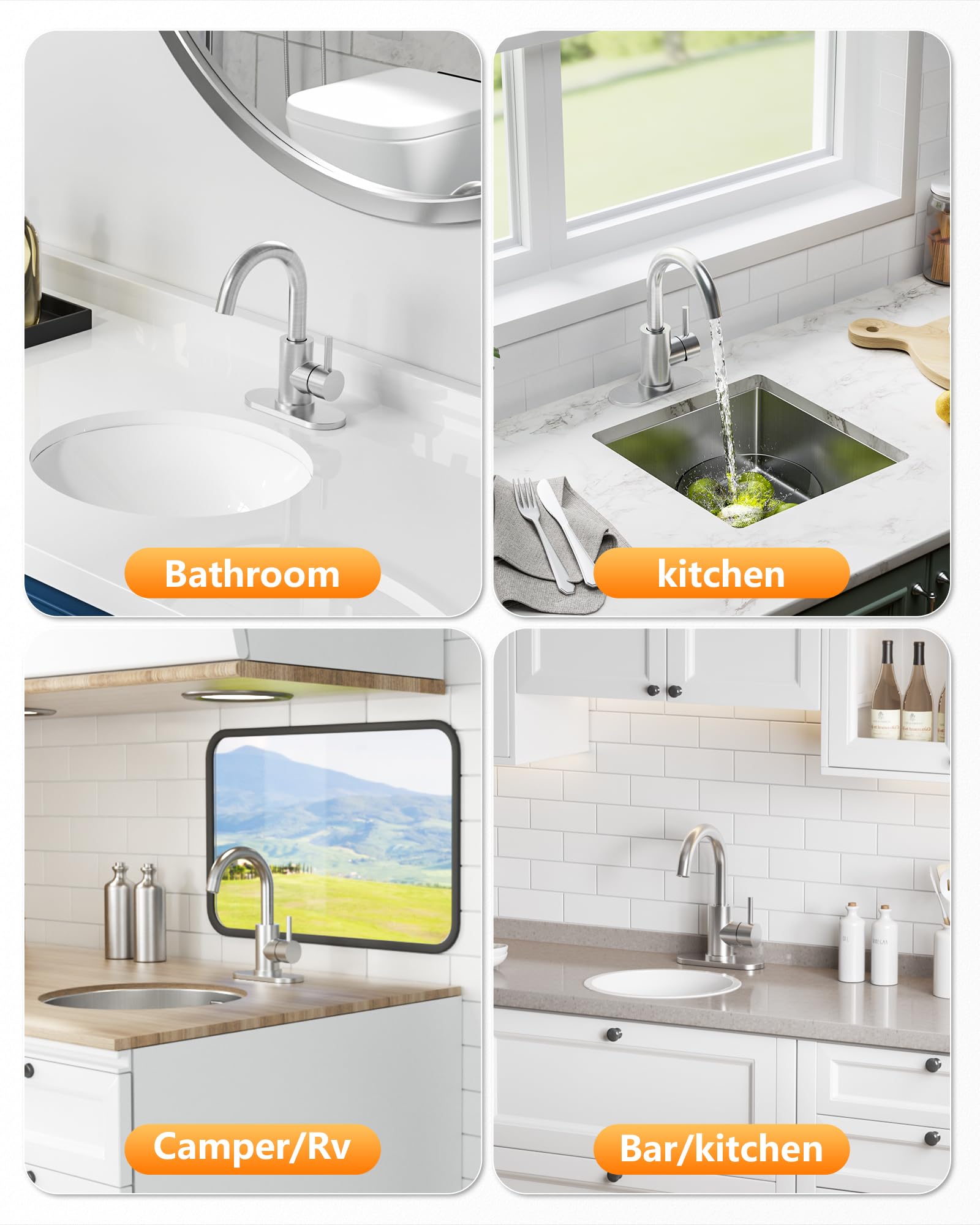 Iviga Modern Bar Sink Faucet, Single-Handle Bathroom Kitchen Sink Faucet, 1 Hole Wet Bar Sink Faucets With 360°Swivel Spout For Bar Rv Laundry Farmhouse, Brushed Nickel