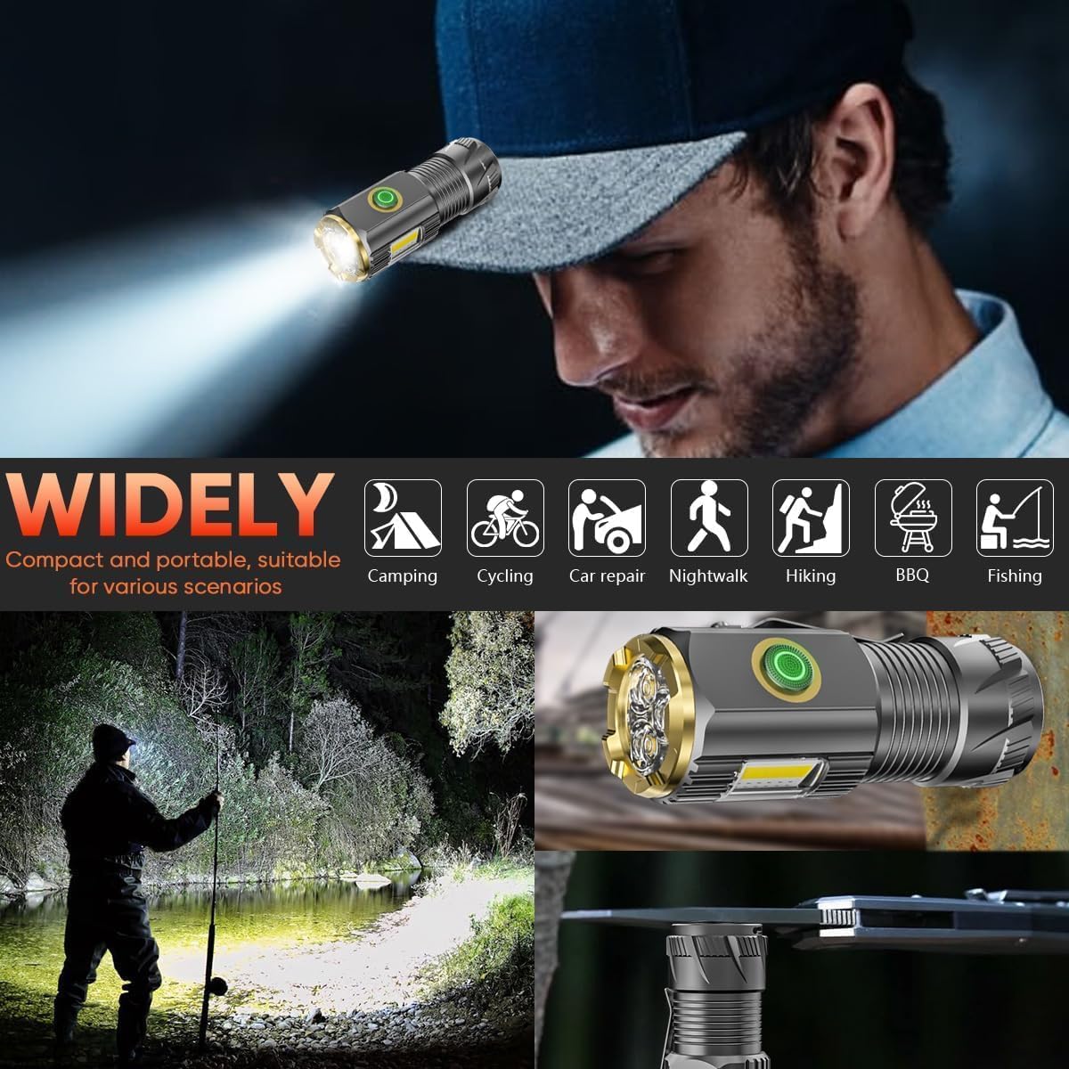 Aiersen Rechargeable Mini Led Flashlight, 9000 Lumens Ultra Bright Small Flashlight, With Clip And Magnet, Ipx6 Waterproof, 6 Modes, Suitable For Camping, Hiking, And Emergency Situations (2-Piece Set)