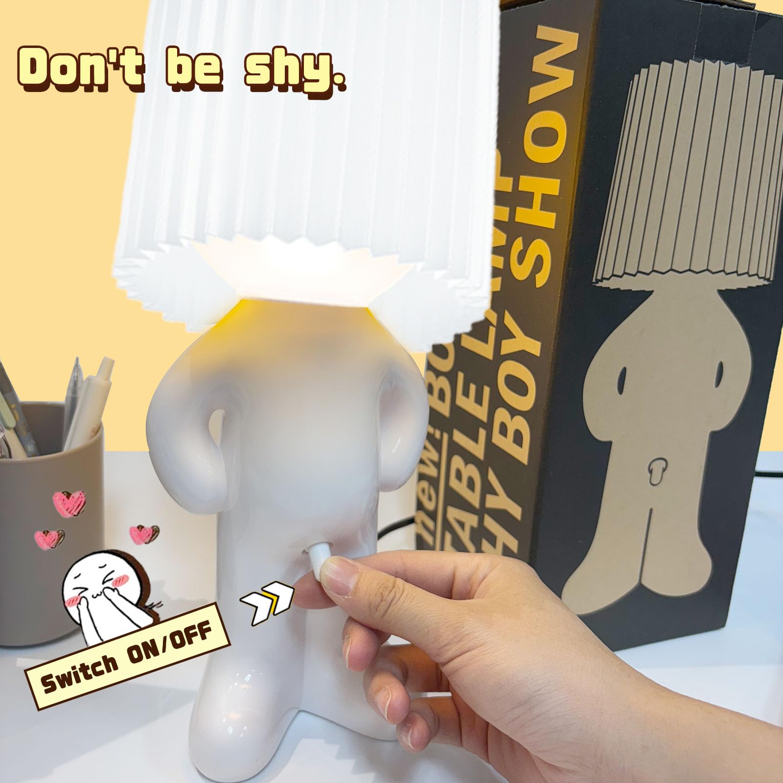 Minilif Funny Shy Boy Table Lamp,Novelty Plug-In Table Lamp For Home, Office, Bedroom, Or Desk Decor - Idea For Christmas, Valentine'S Day, Or Birthdays