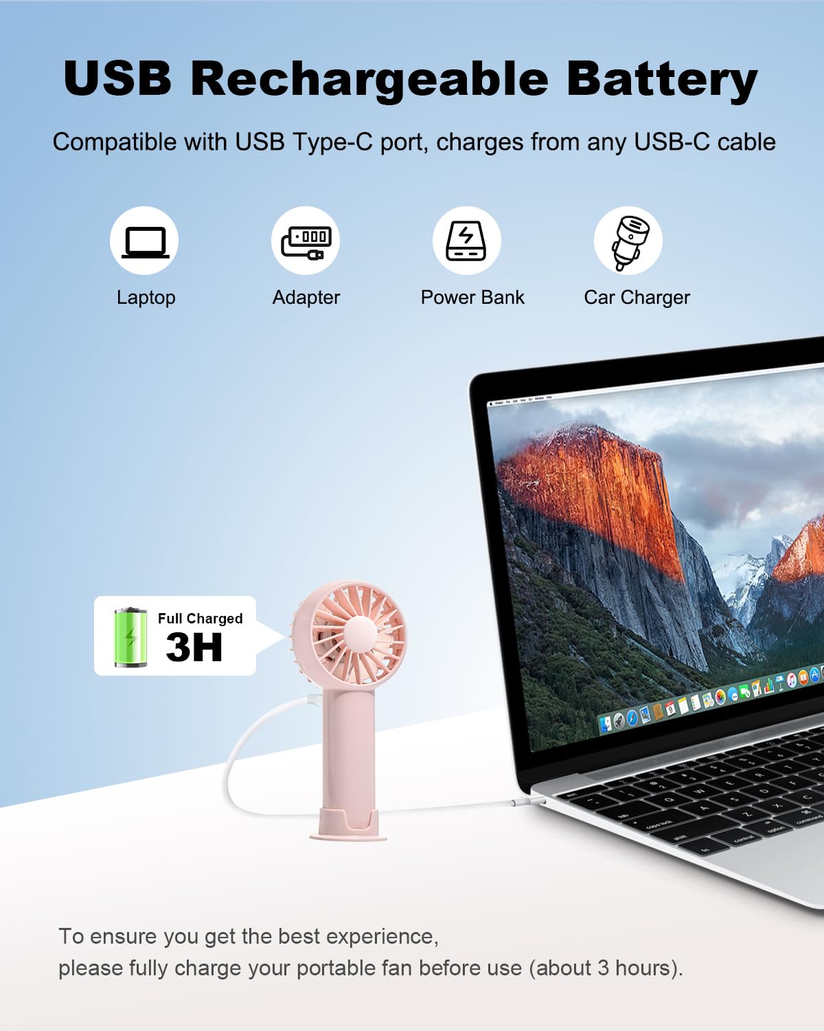 Mini Portable Fan,Usb Rechargeable Battery 3 Speeds Powerful Personal Fans Cute Small Cooling Fan