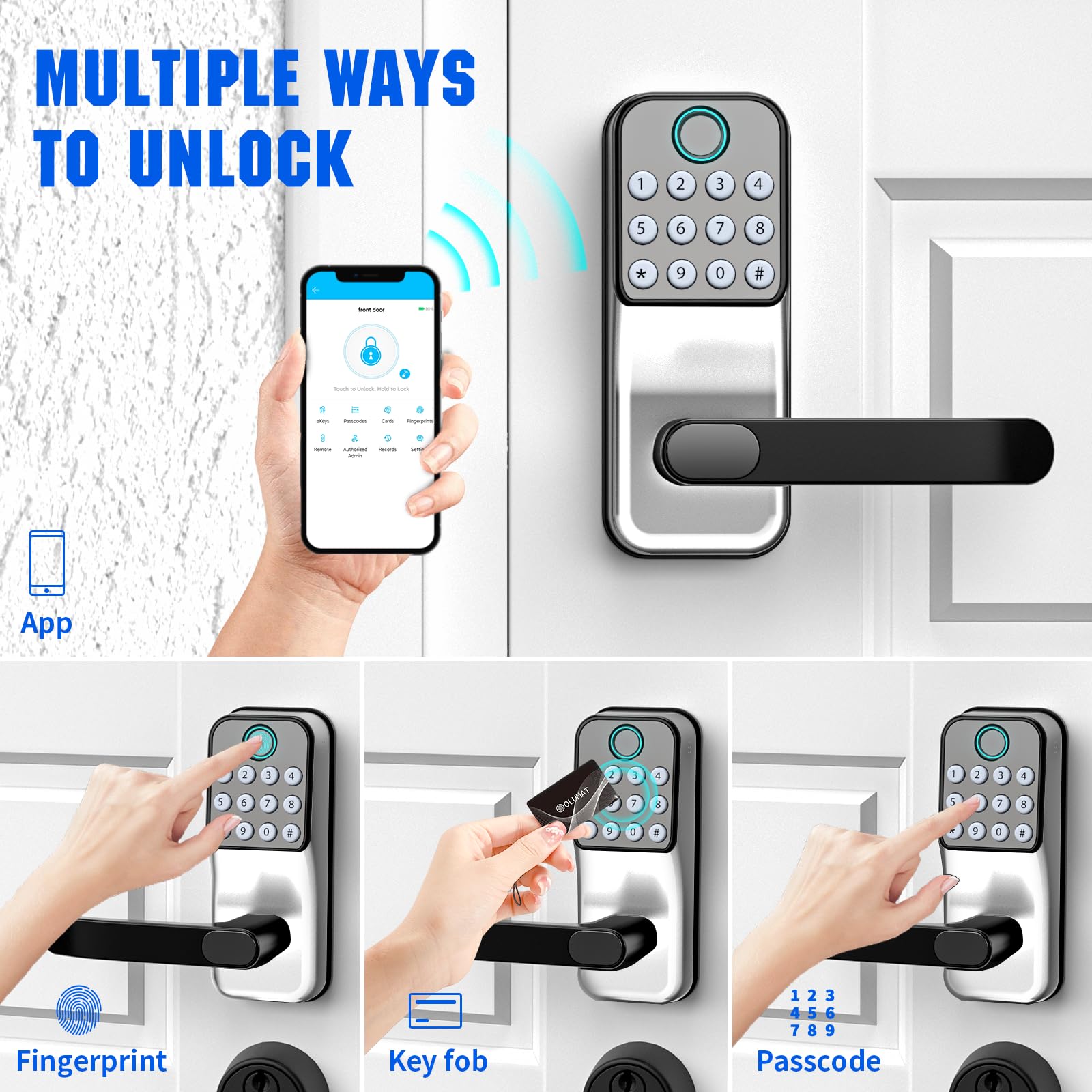 Olumat Smart Lock For Front Door: Keyless Entry Door Lock, Smart Keypad Lock With Handle, Fingerprint Lock With App, Digital Lock With Handle, For Garage, Home, Office