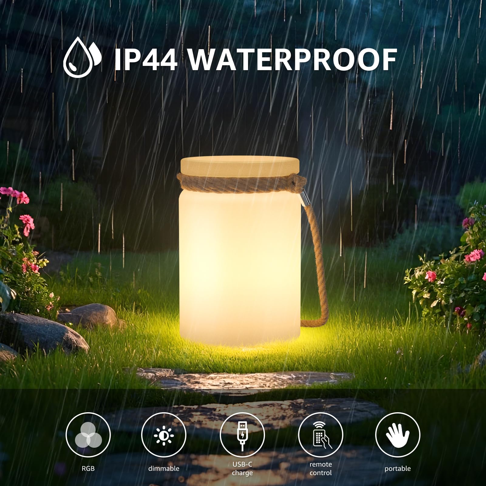 Uuffoo Led Lamp Outdoor Lantern Table Lamp Cordless Ip44 Rgb And Warm White Dimmable For Patio Camping Restaurant Home