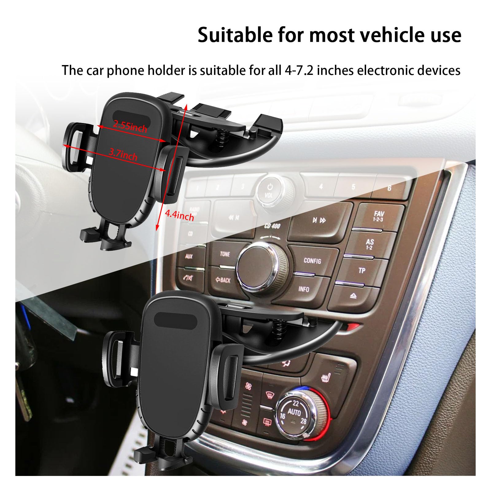 Augeny Car Phone Holder For Cd Slot, 360 Degree Rotatable Auto Phone Mount, Universal Cellphone Holder With One Hand Operation Design, Vehicle Cd Slot Phone Holder For All Smartphones