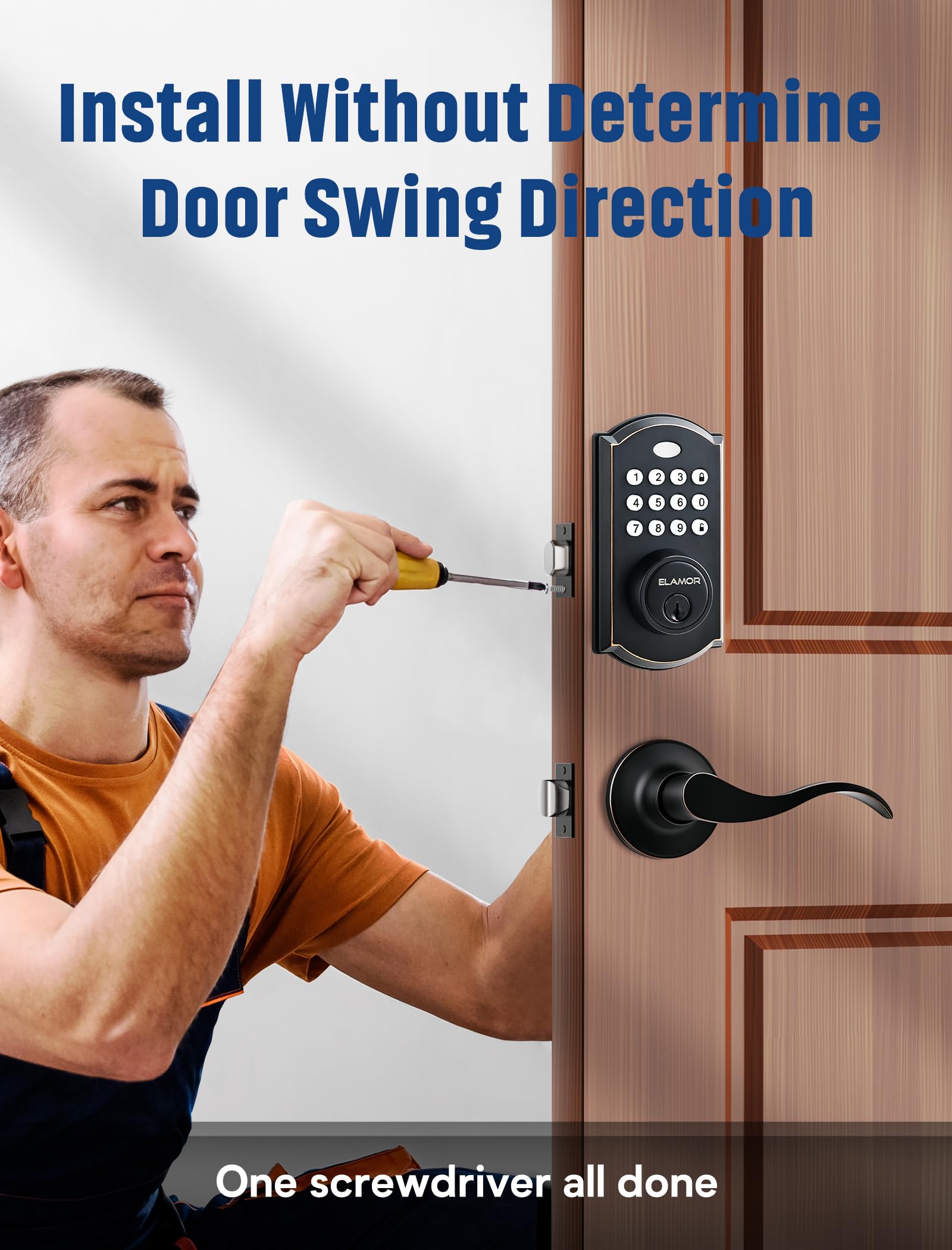 Elamor M19 Keyless Entry Door Lock With 2 Lever Handles, Auto Lock, 50 User Codes, Easy-To-Install Smart Door Lock For Front Door, Waterproof Security Handle Set, Home/Hotel Use, Oil Rubbed Bronze