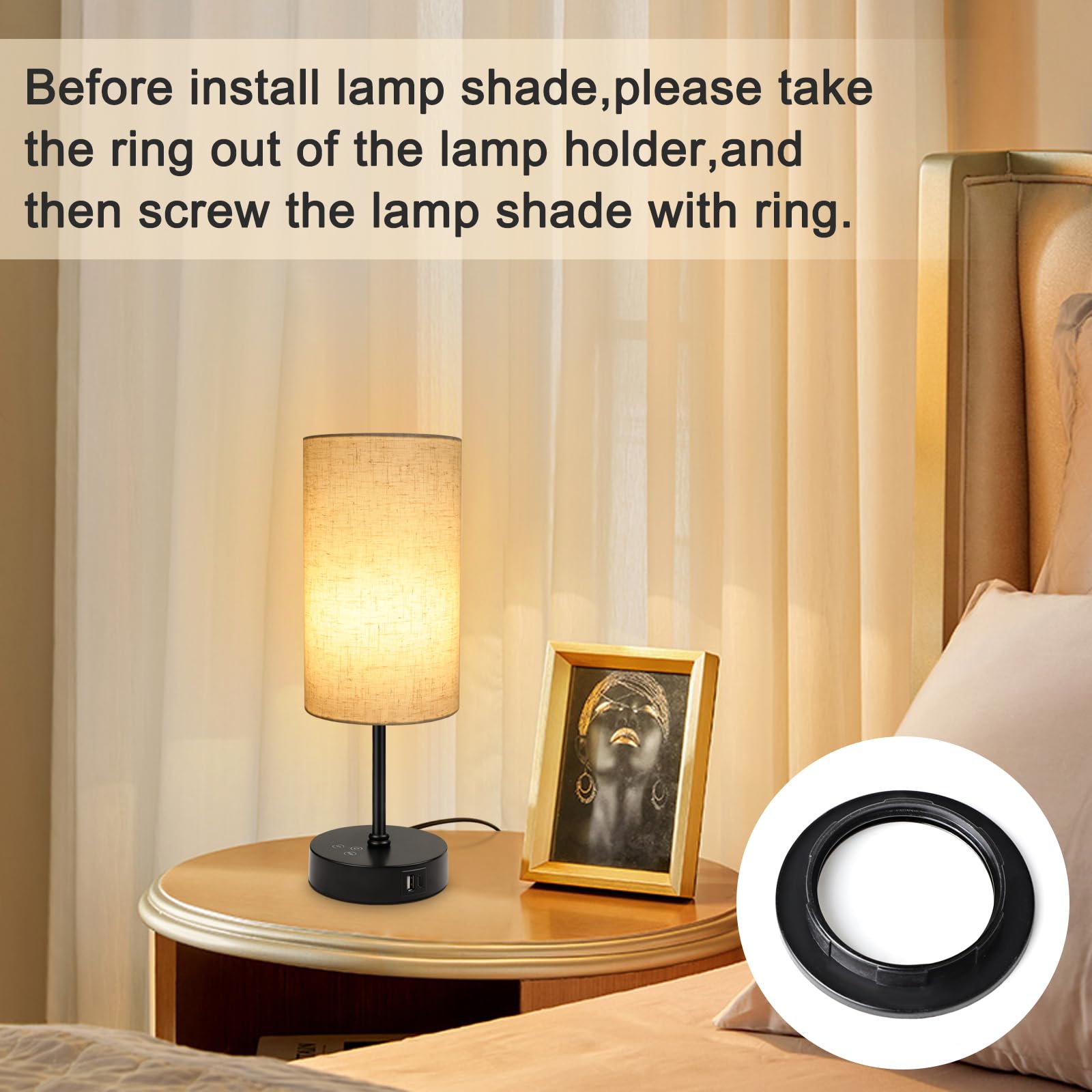 Unicozin Table Lamp, 3 Cct 3000K/4500K/6500K & Rgb Color Changing, Stepless Dimmable Small Bedside Lamp For Reading, Ambience Nightstand Light For Home Decor Party, Beige Shade
