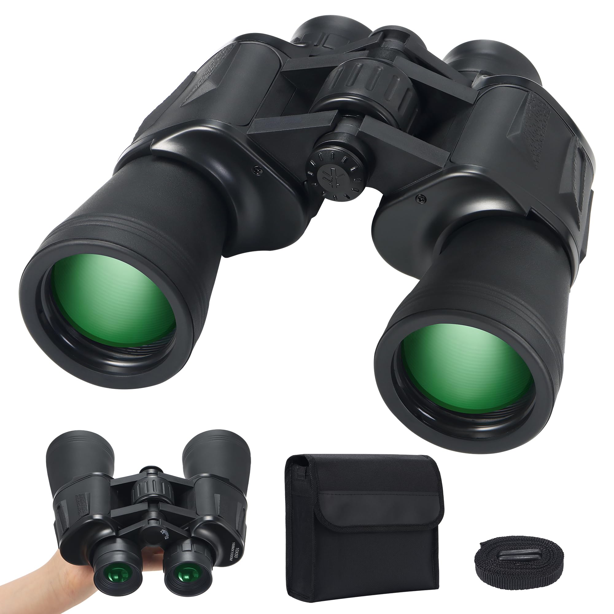 Yomuse 10X50 Hd Binoculars For Adults And Kids, Large View Compact Binocular With Clear Low Light Vision, Waterproof/Professional Bino Culars For Bird Watching/Outdoor Hunting/Travel (Black)