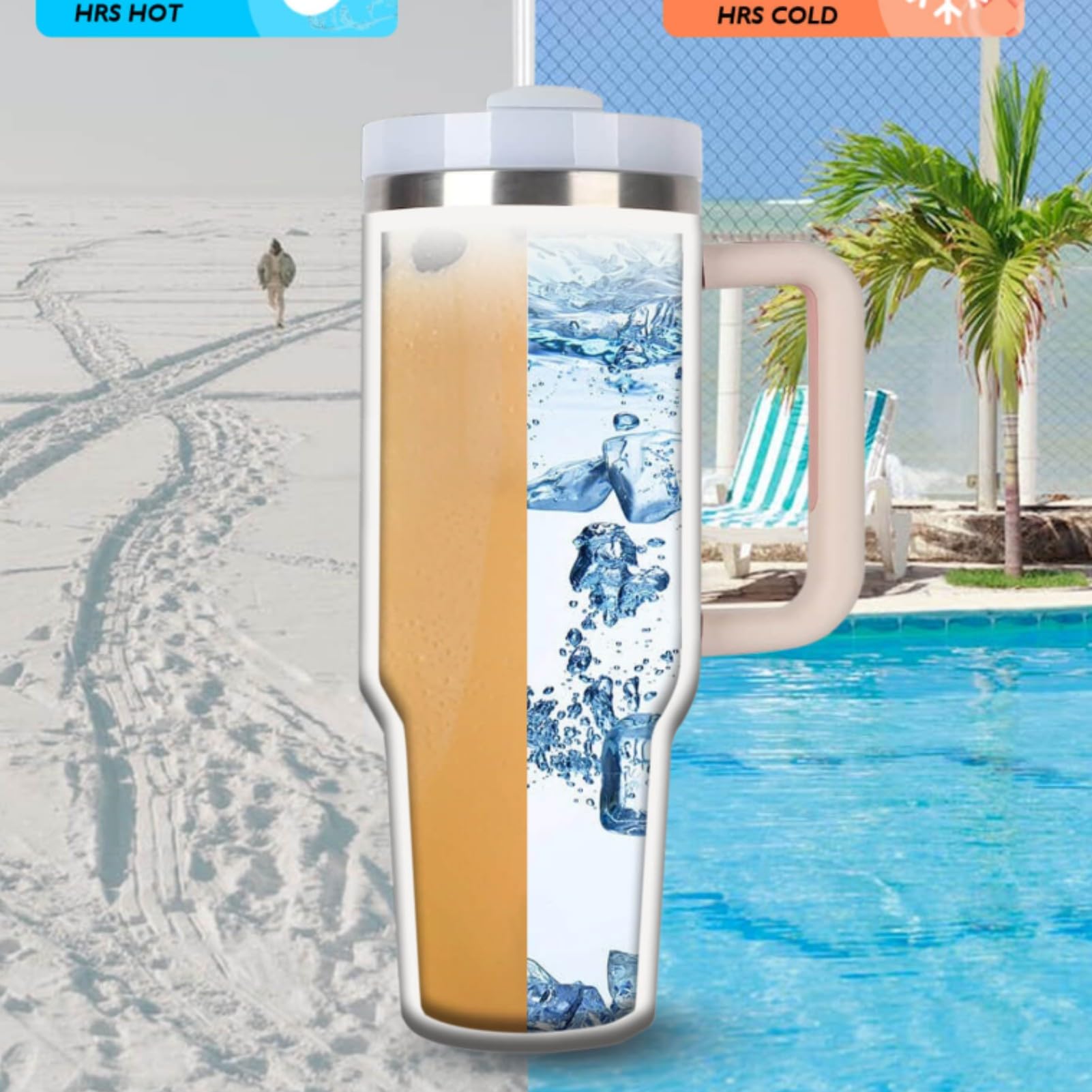Insulated 40 Oz Tumbler With Handle And Straw Lid Double Wall Stainless Steel Water Bottle Cup