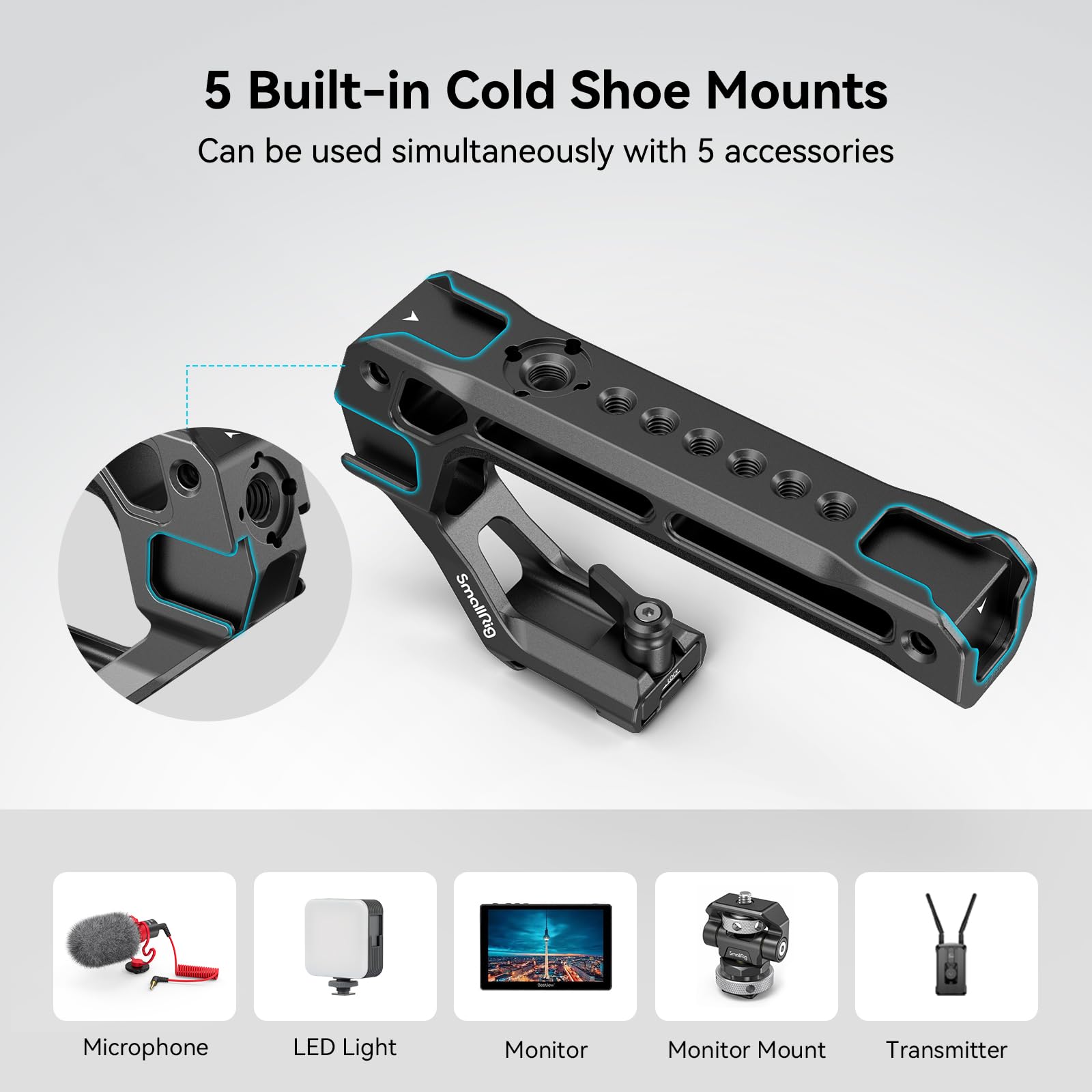Smallrig Push-Button Rotating Nato Side Handle For Left And Right Hand Lightweight Nato Top Handle And Quick Release Nato Rail