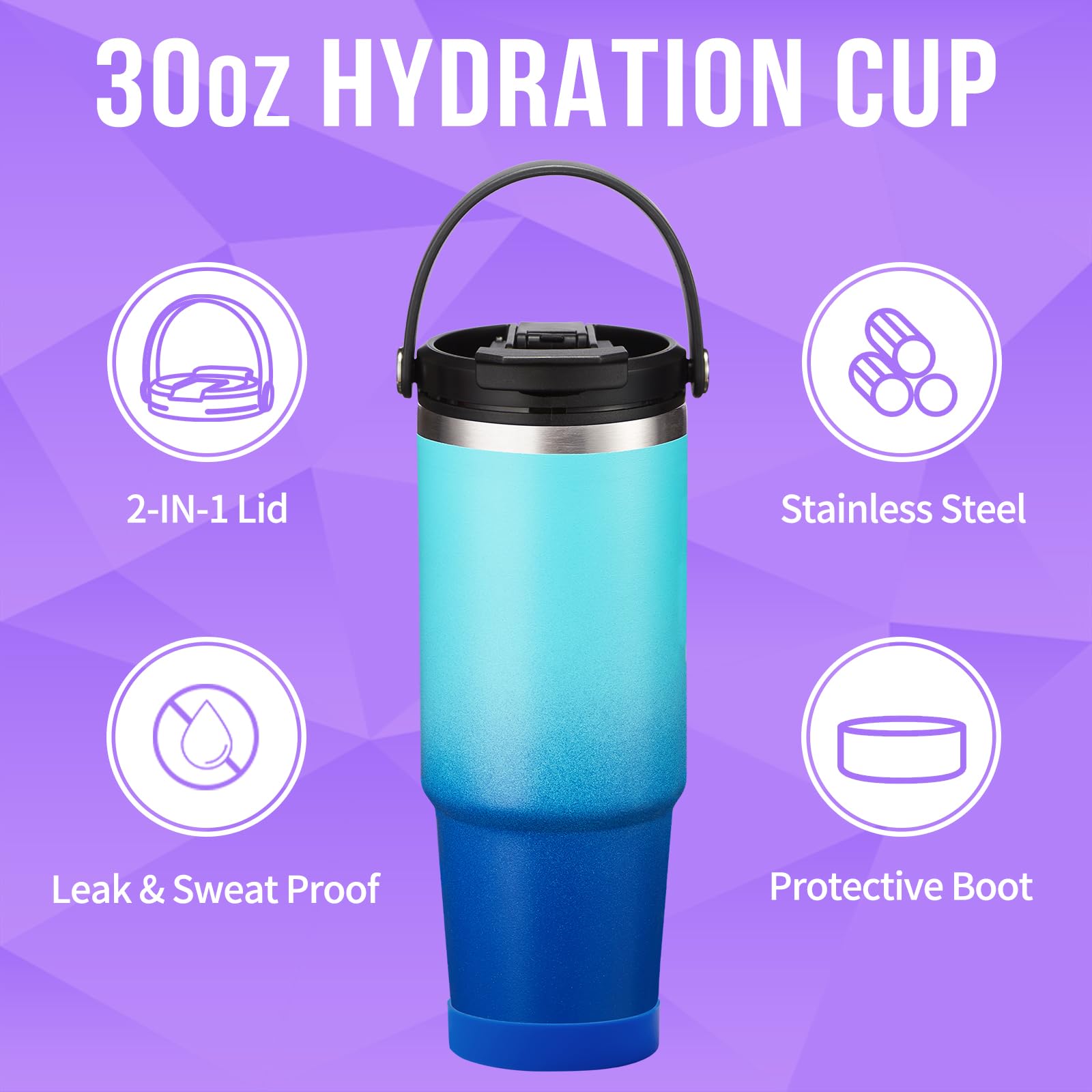 30 Oz Insulated Tumbler With Lid And Straw - Stainless Steel Triple Walled Coffee Mug, Keep Cold