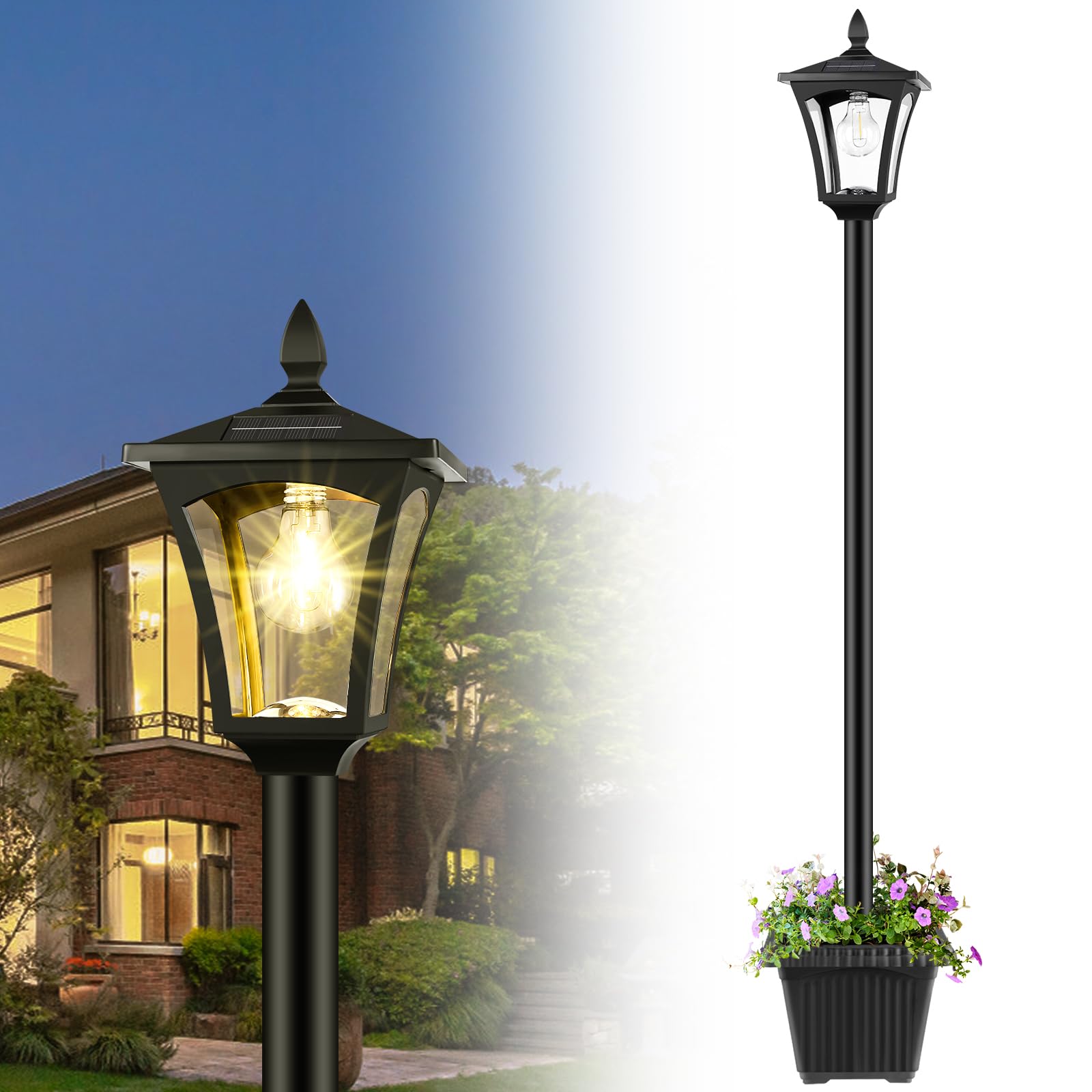 Derynome 72" Solar Outdoor Light With Planter, Waterproof Solar Post Lamp, Garden Lights For Backyard, Pathway, Patio, Lawn, Driveway Decor
