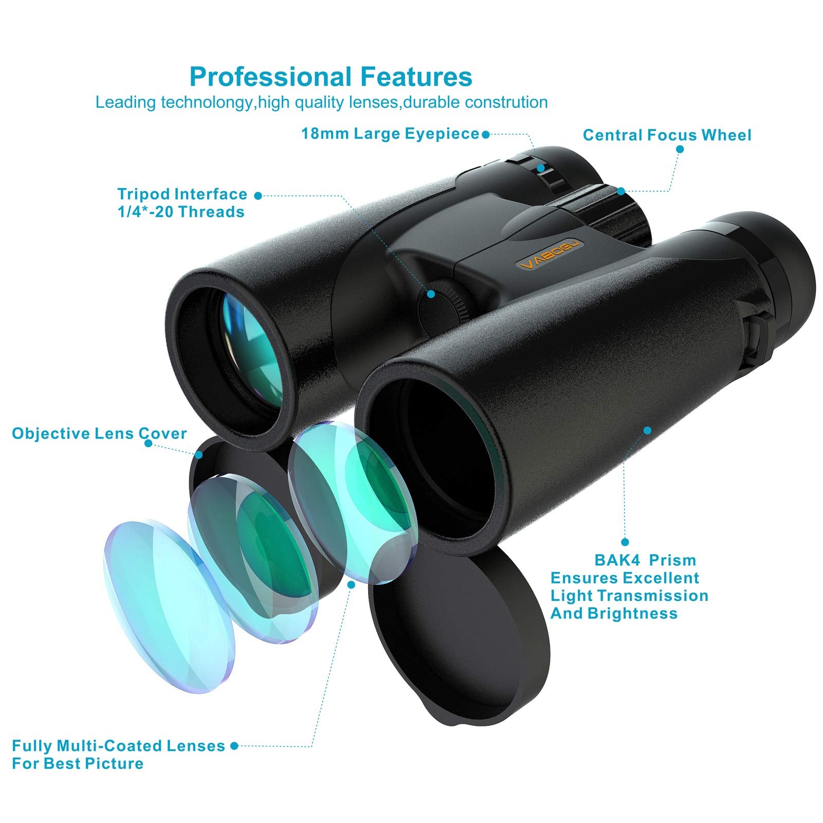 Vabogu 12X42 Binoculars For Adults And Kids Bak4 Prism Fmc Lens Low Light Night Vision Binoculars For Birds Watching Hunting Sports Travel Sightseeing Outdoor Activities