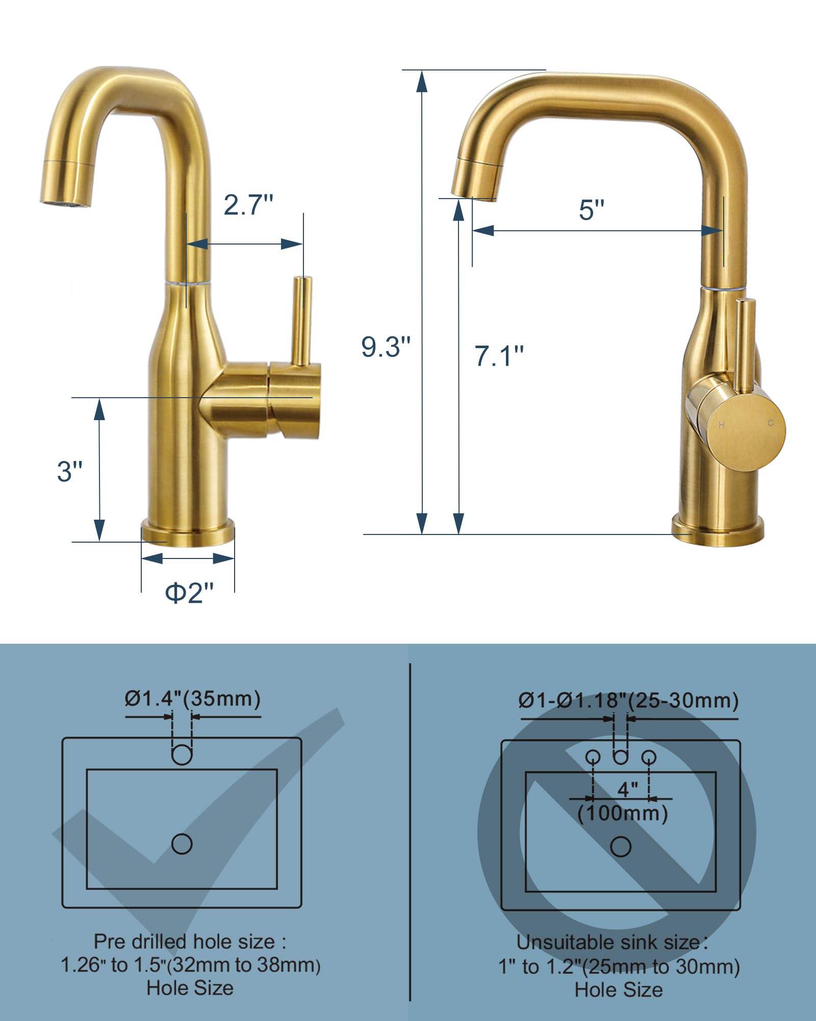 Arcora Bar Sink Faucet Single Hole: Brushed Gold Wet Bar Faucets - Prep Sink Faucet 360 Swivel - Small Kitchen Bathroom Faucet With Cupc Supply Lines