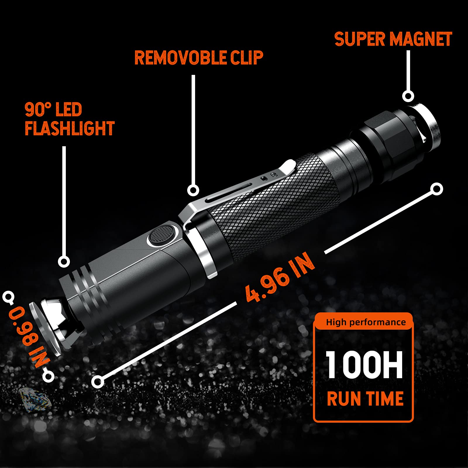 Nicron Flashlights,Rechargeable Magnetic Flashlight Super Bright 1000 Lumens 6 Modes Led Flashlight For Camping,Garage Work, 90°Twist Edc Pocket Tactical Flashlight Ip65 Waterproof N9