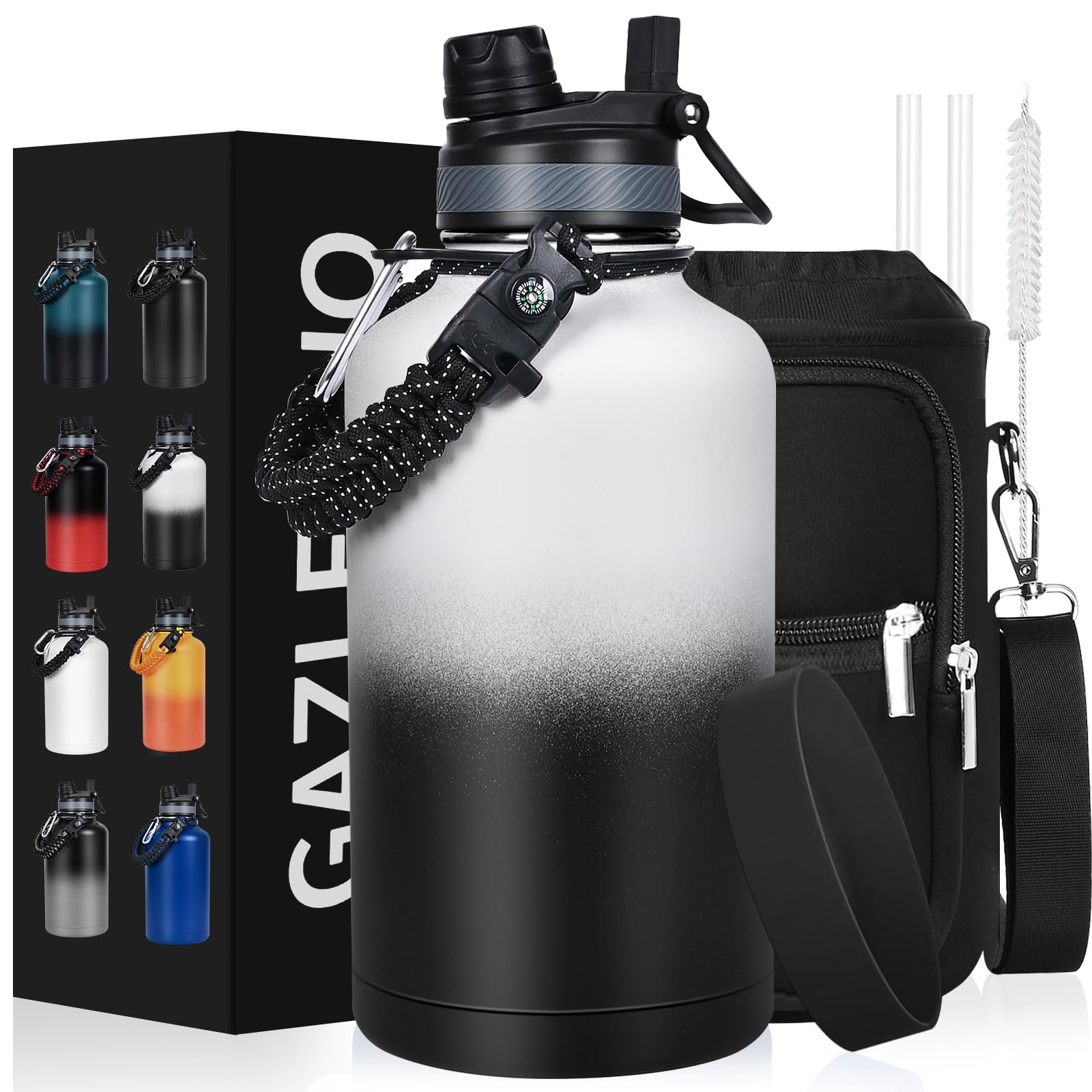 Insulated Water Bottle 64 Oz, Half Gallon Water Jug Cold 48H, Stainless Steel Bottles