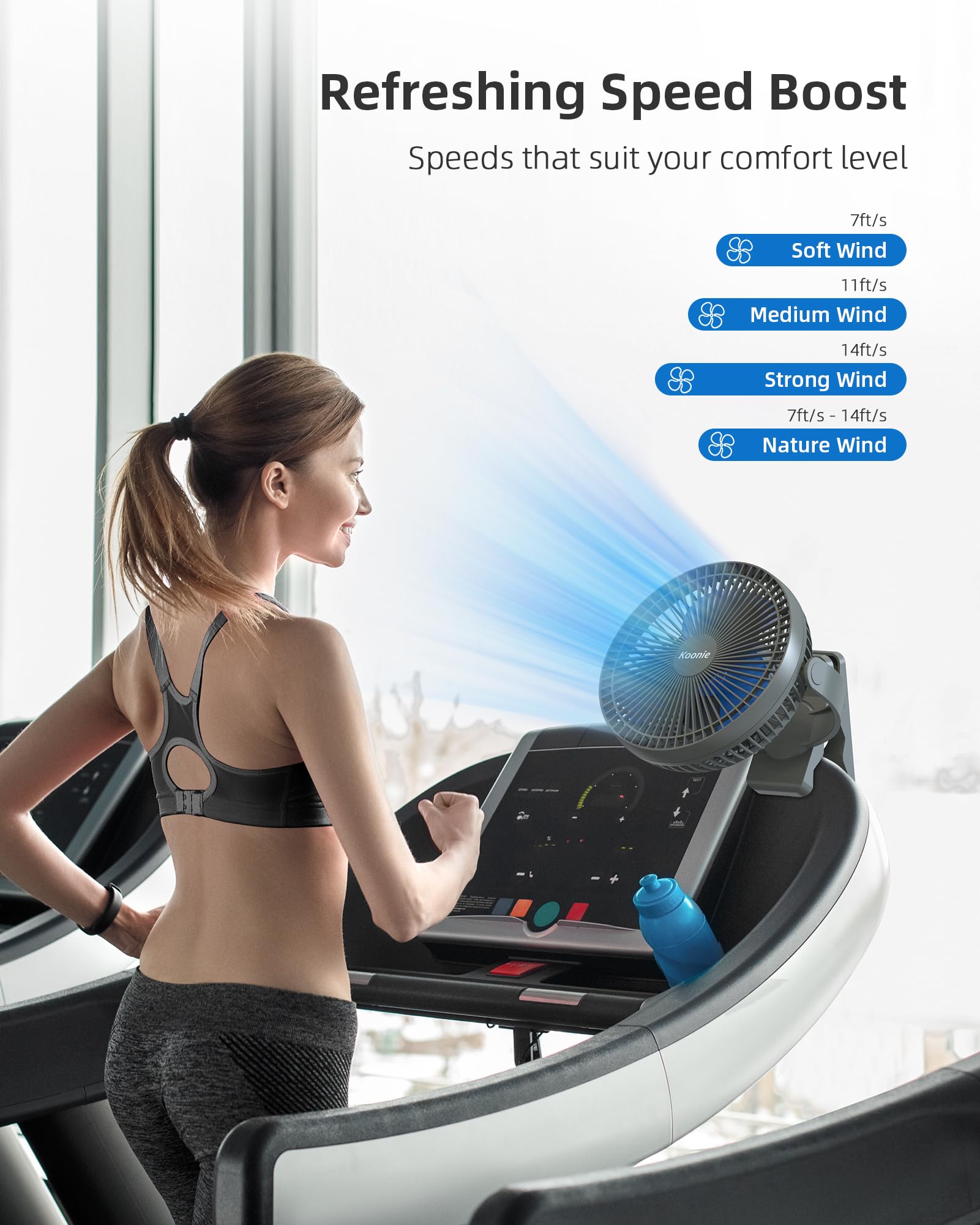 Koonie 10000Mah Rechargeable Portable 8-Inch Clip-On Fan, Usb Car Fan 4 Speeds, Sturdy Clamp