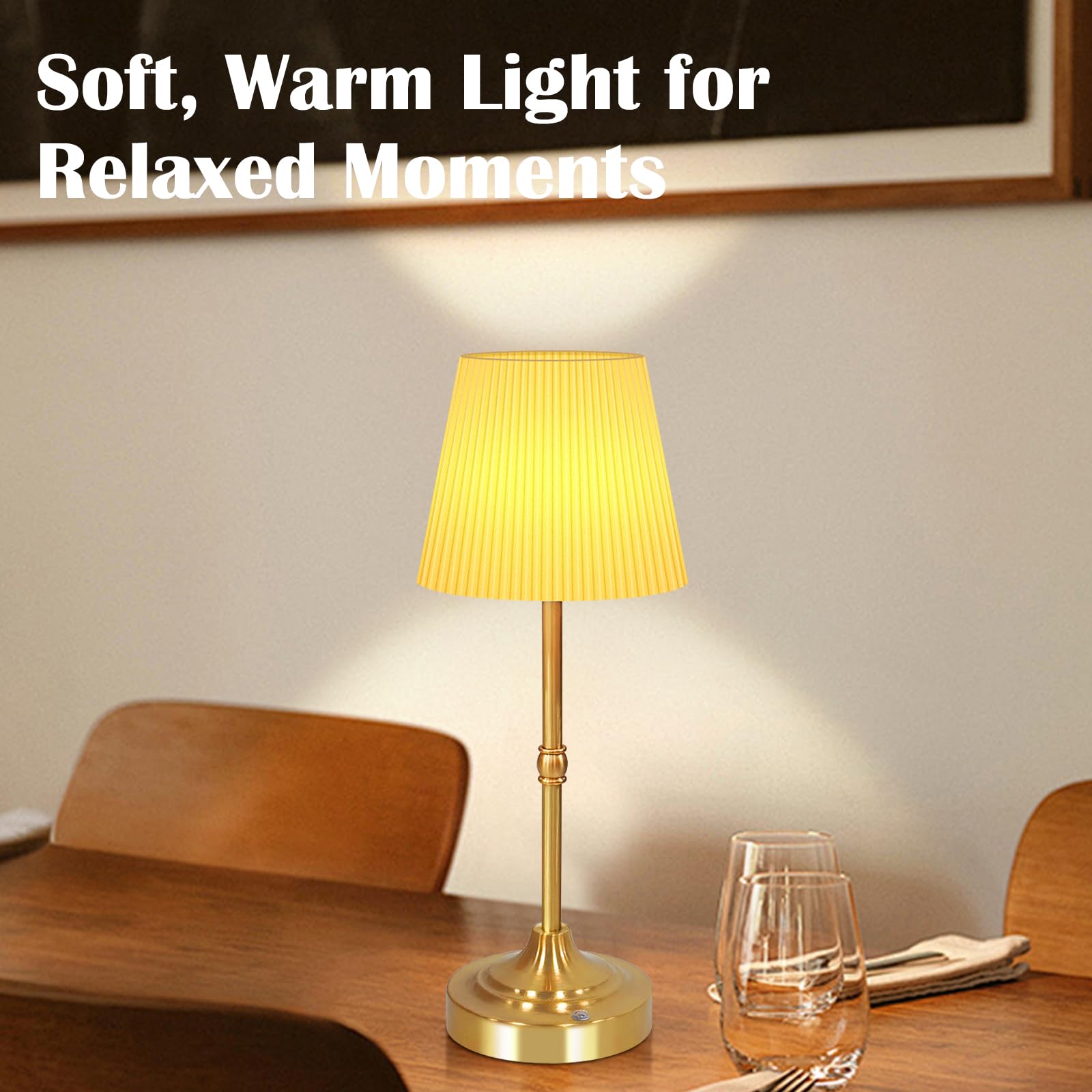 Aoteam Cordless Table Lamp For Bedroom, Touch Lamps For Nightstand With Pleated Shade, Led Bedside Lamp Rechargeable, 5500Mah, Stepless Dimming, Suitable For Living Rooms, Parties, Study Room
