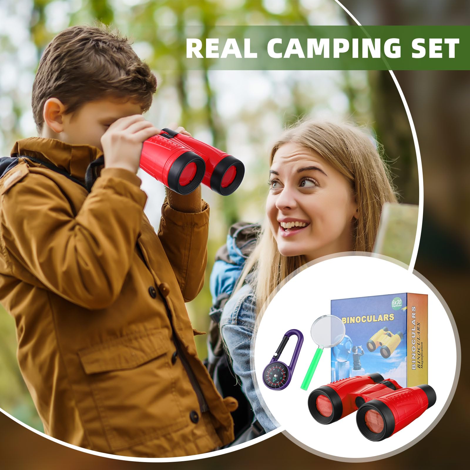 Wettarn 24 Pack Kid Mini Compact Binocular Compass Magnifying Glass Set For 3-12 Years Boy Girl Toddler Small Telescope Binocular For Kid Bird Watching Camping Hiking Exploring Outdoor Play