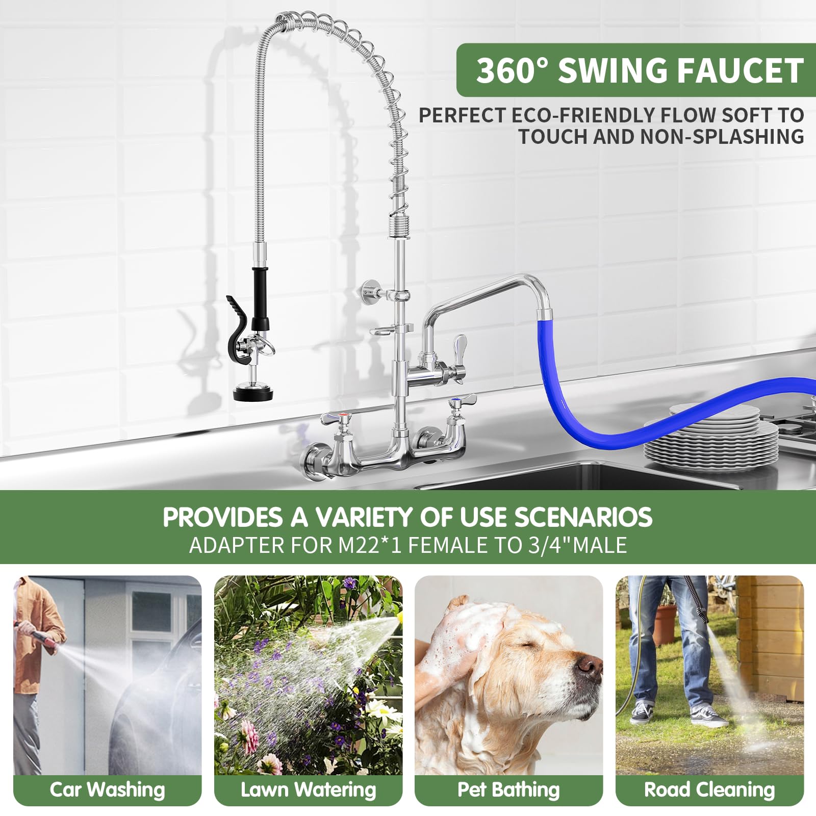 Tolsuny Commercial Sink Faucet,Commercial Kitchen Faucet Wall Mount With Pre Rinse Sprayer,Wall Mounted Kitchen Sink Faucet For Industrial And Restaurant Sinks. (Classic, 36)