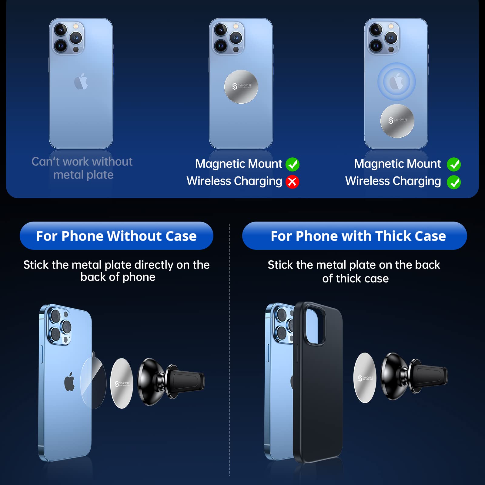 Syncwire Magnetic Phone Holder For Car, Super Strong Magnet Phone Holder Mount Air Vent 360° Rotatable Cell Phone Holder Mount For Car Compatible Iphone 16 15 14 13 12 11 Pro Max, X Xs Xr,Android